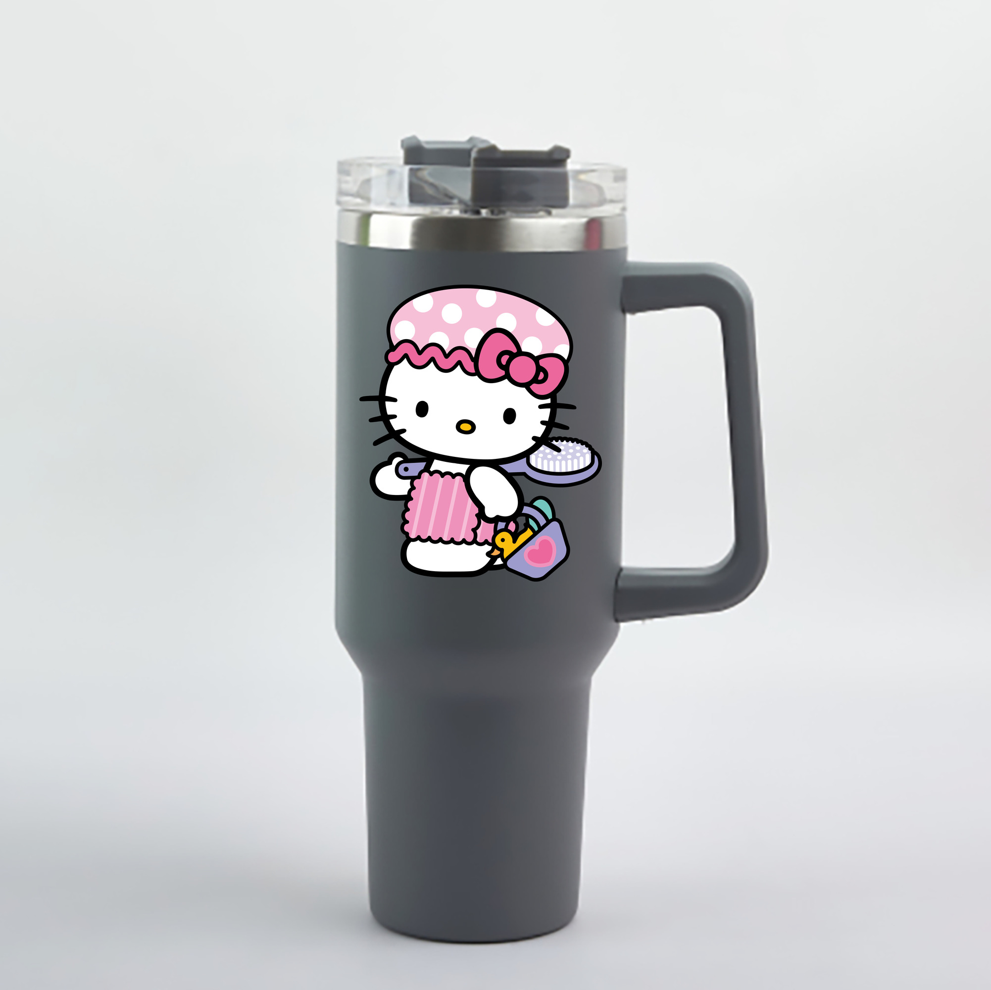 （画像用） Hello Kitty ハローキティ 1200mL車用タンブラー - クリスタルステッカー（プラスチックストロー付き）