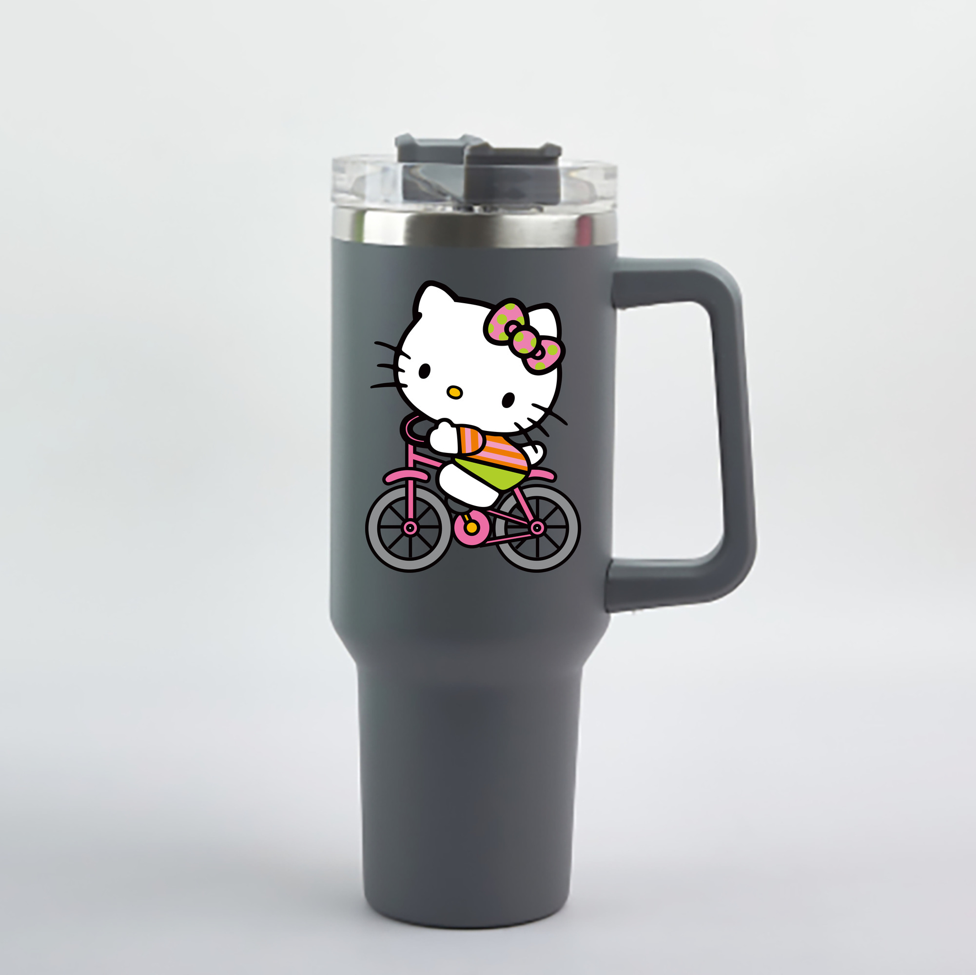 （画像用） Hello Kitty ハローキティ 1200mL車用タンブラー - クリスタルステッカー（プラスチックストロー付き）