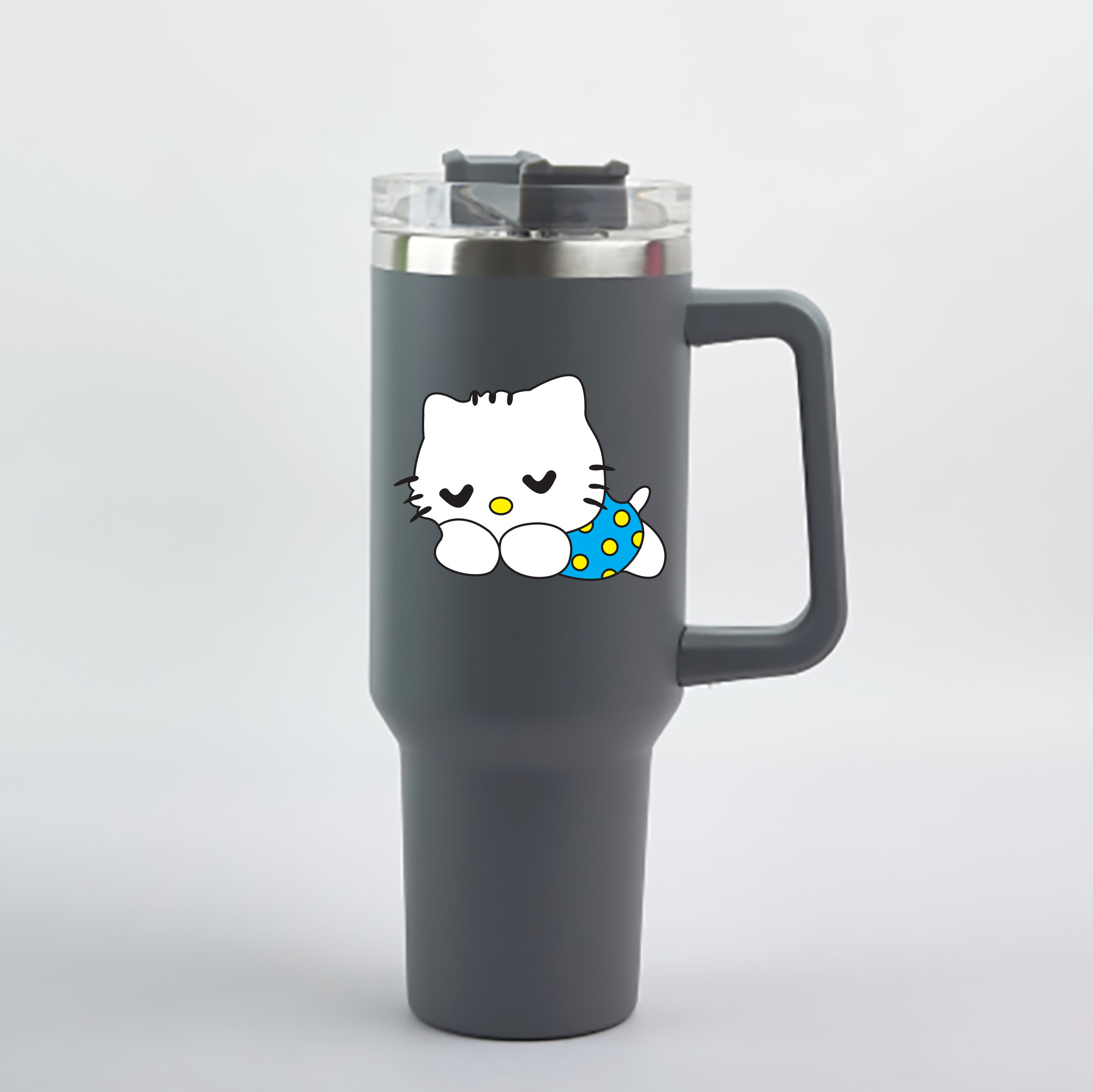 （画像用） Hello Kitty ハローキティ 1200mL車用タンブラー - クリスタルステッカー（プラスチックストロー付き）