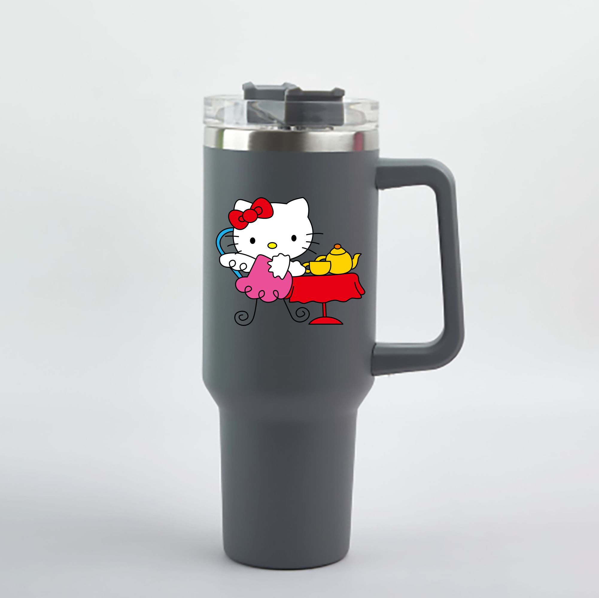 （画像用） Hello Kitty ハローキティ 1200mL車用タンブラー - クリスタルステッカー（プラスチックストロー付き）