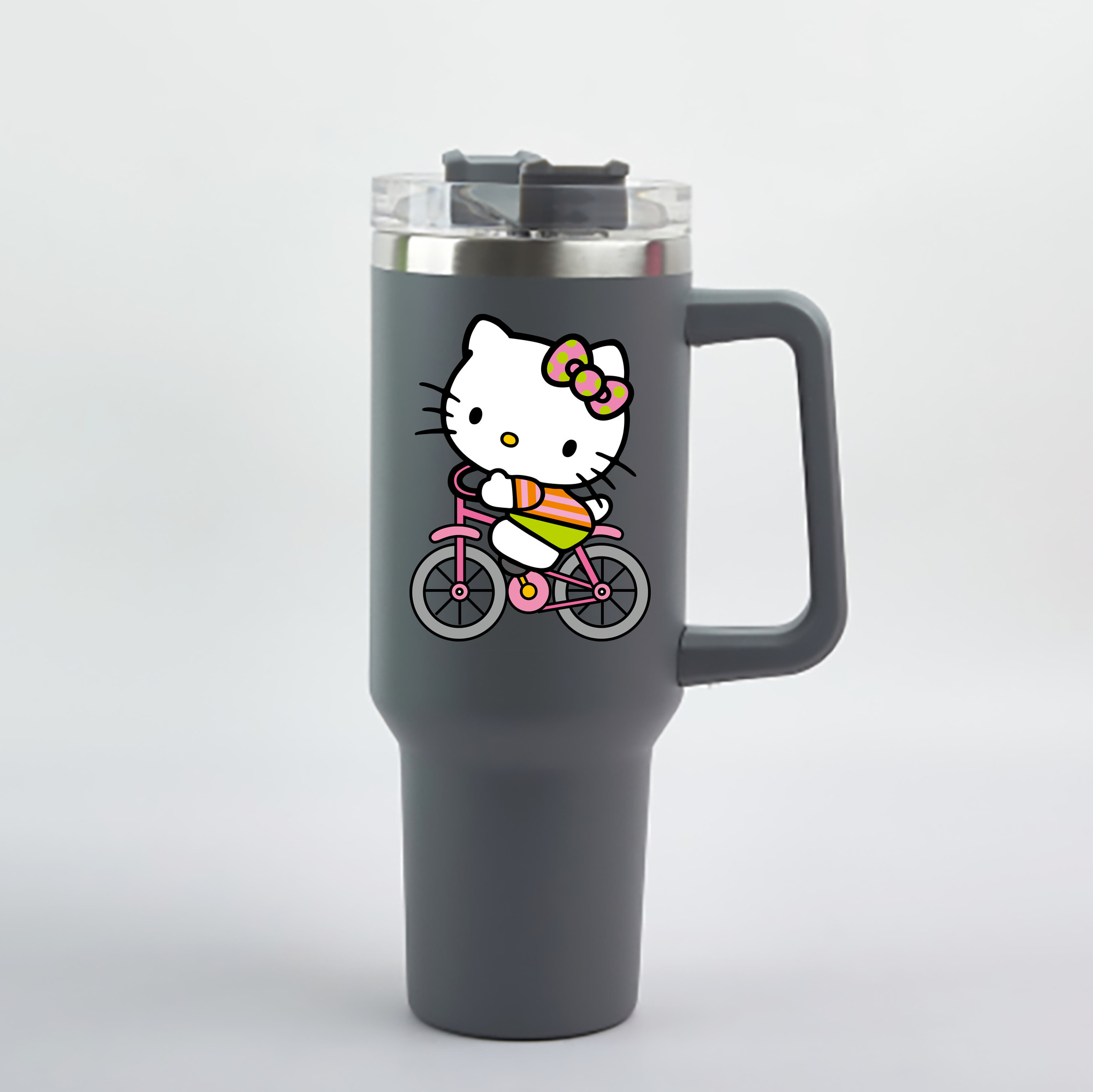 （画像用） Hello Kitty ハローキティ 1200mL車用タンブラー - クリスタルステッカー（プラスチックストロー付き）