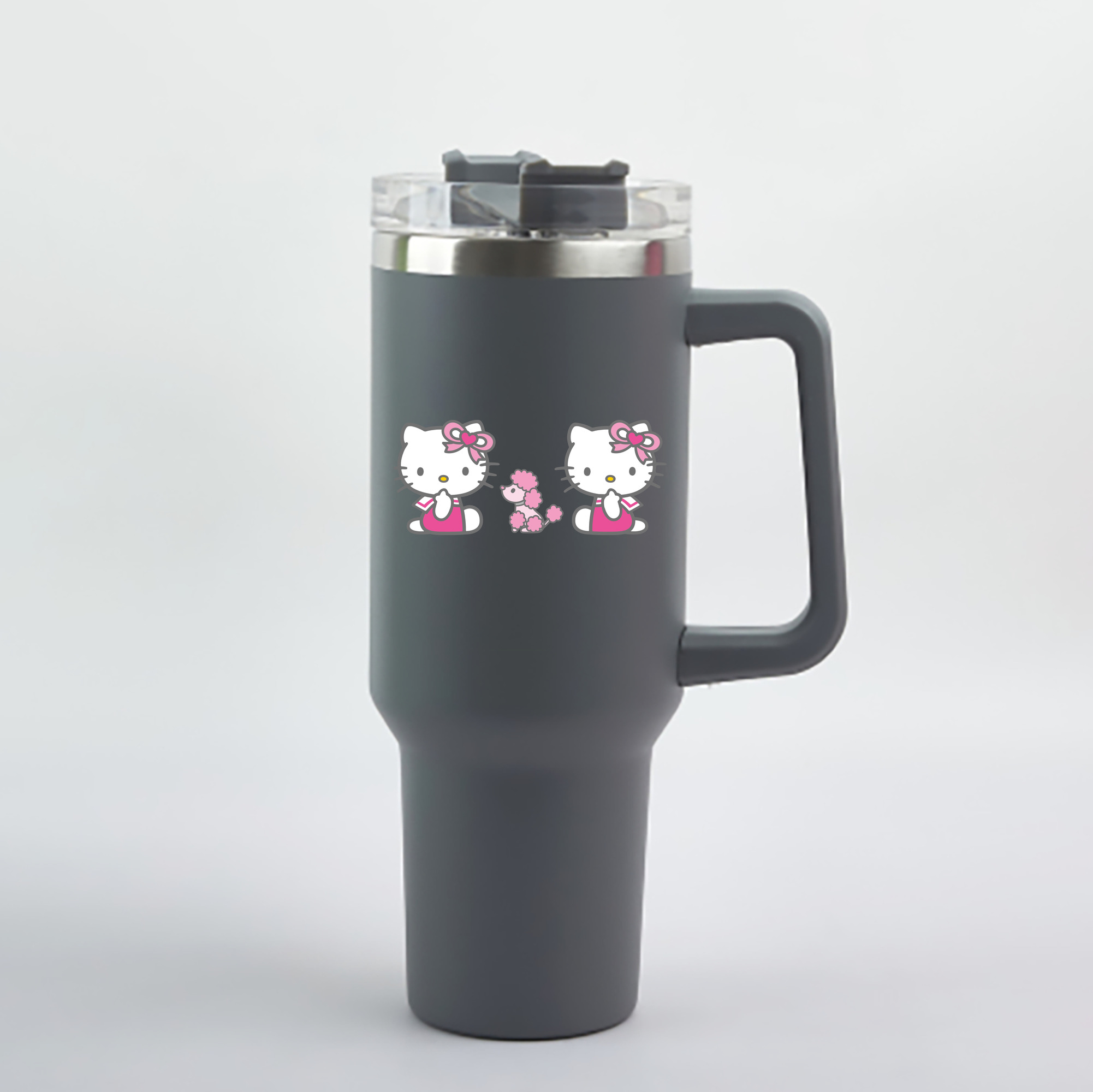 （画像用） Hello Kitty ハローキティ 1200mL車用タンブラー - クリスタルステッカー（プラスチックストロー付き）