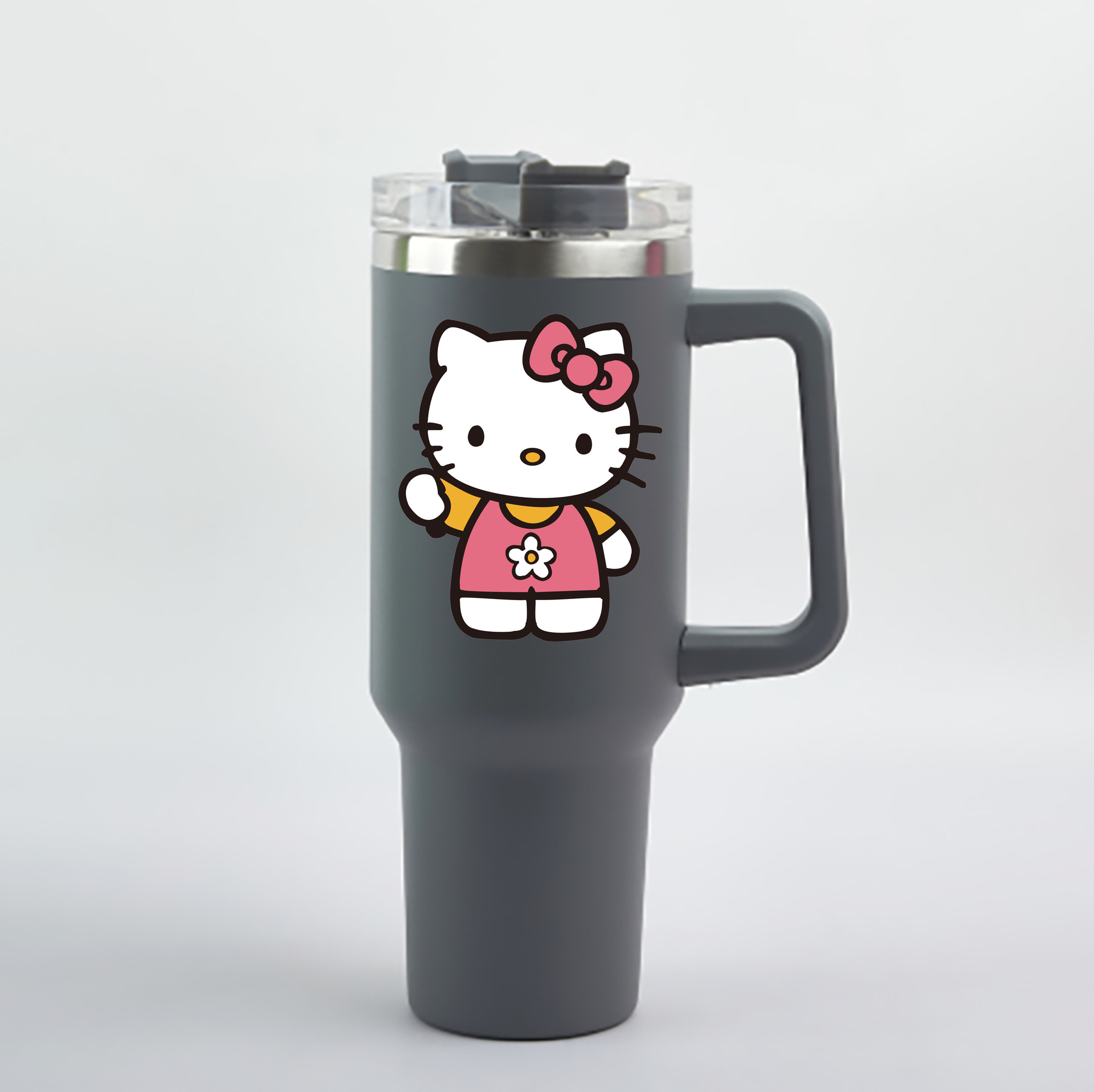 （画像用） Hello Kitty ハローキティ 1200mL車用タンブラー - クリスタルステッカー（プラスチックストロー付き）