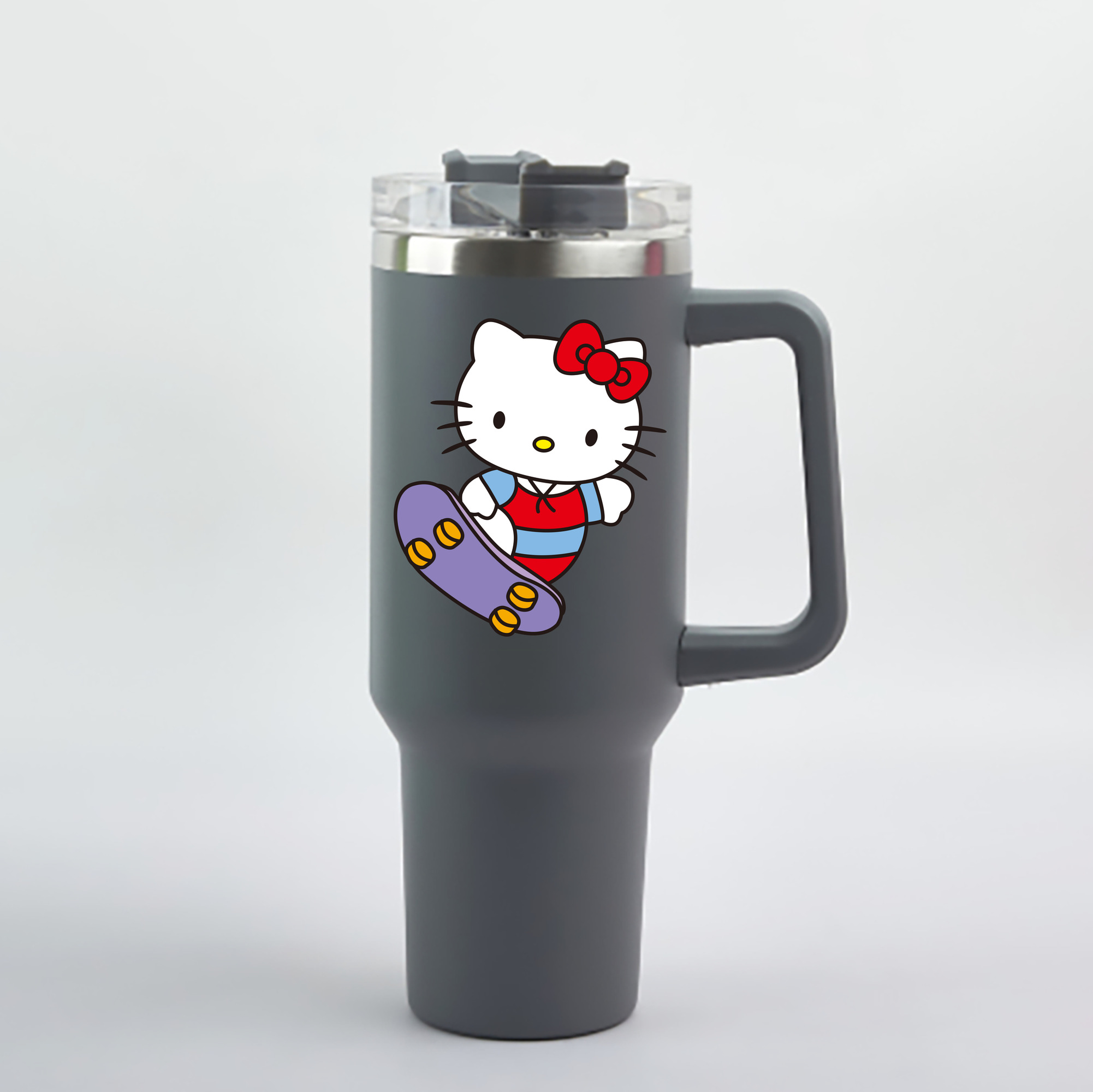 （画像用） Hello Kitty ハローキティ 1200mL車用タンブラー - クリスタルステッカー（プラスチックストロー付き）