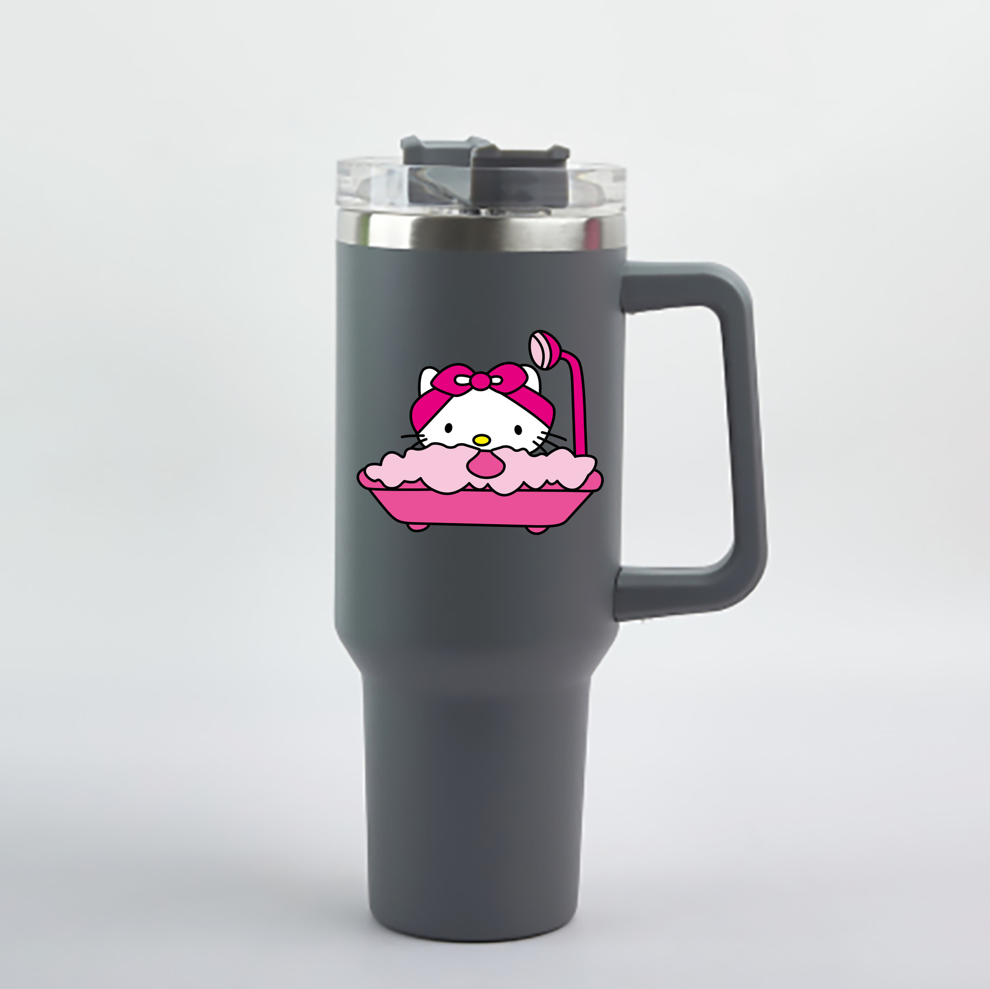 （画像用） Hello Kitty ハローキティ 1200mL車用タンブラー - クリスタルステッカー（プラスチックストロー付き）