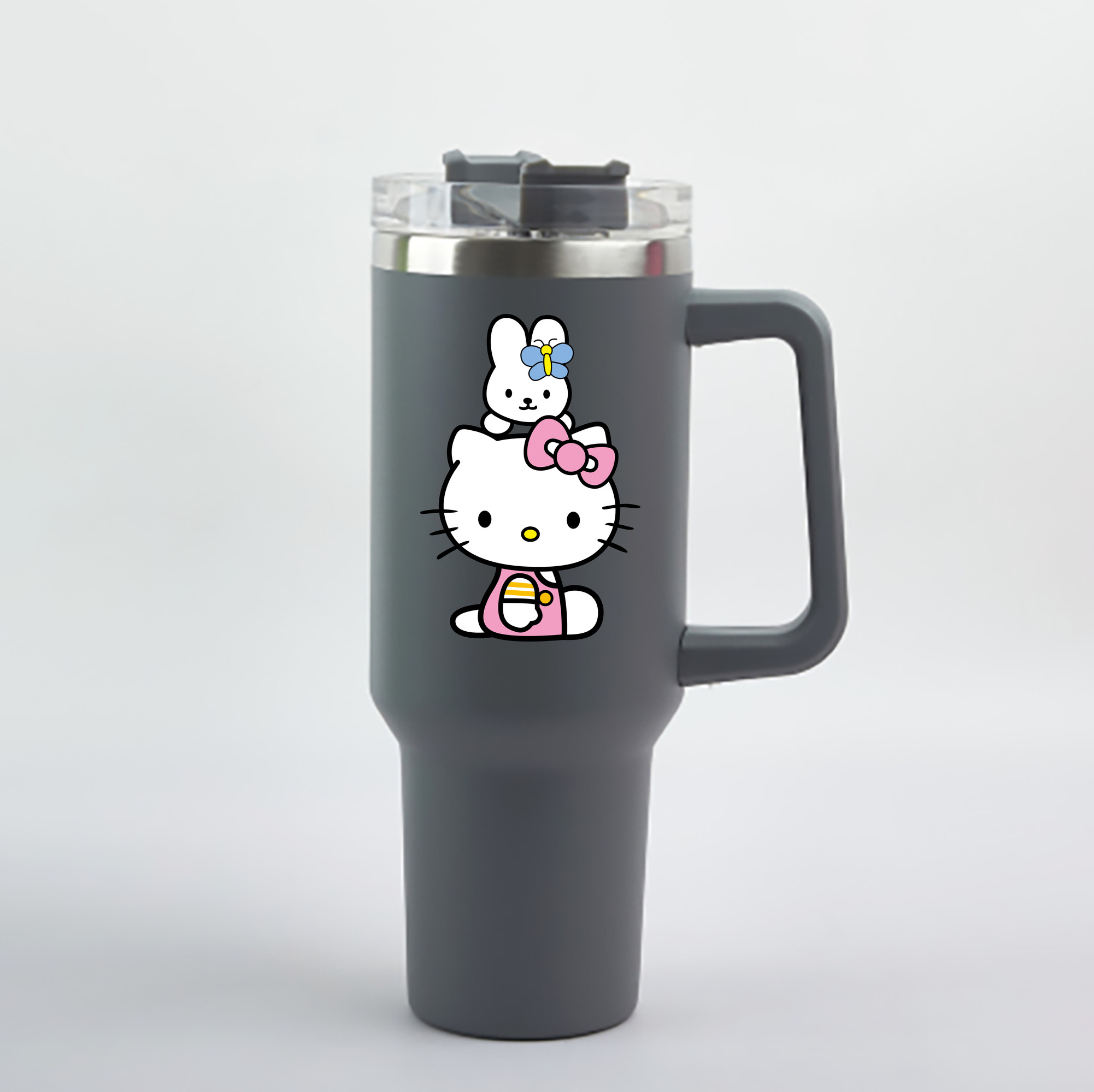 （画像用） Hello Kitty ハローキティ 1200mL車用タンブラー - クリスタルステッカー（プラスチックストロー付き）