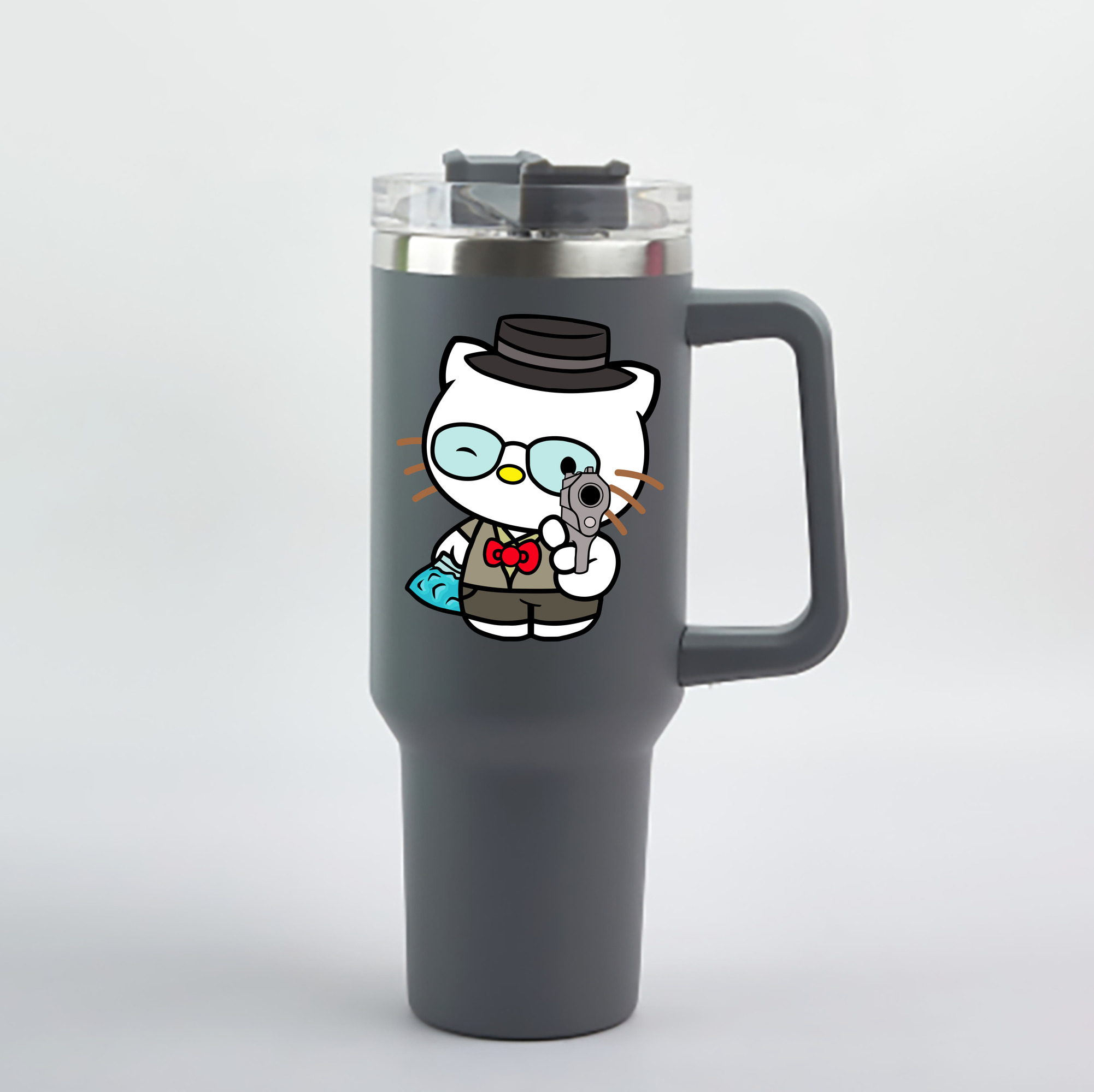 （画像用） Hello Kitty ハローキティ 1200mL車用タンブラー - クリスタルステッカー（プラスチックストロー付き）