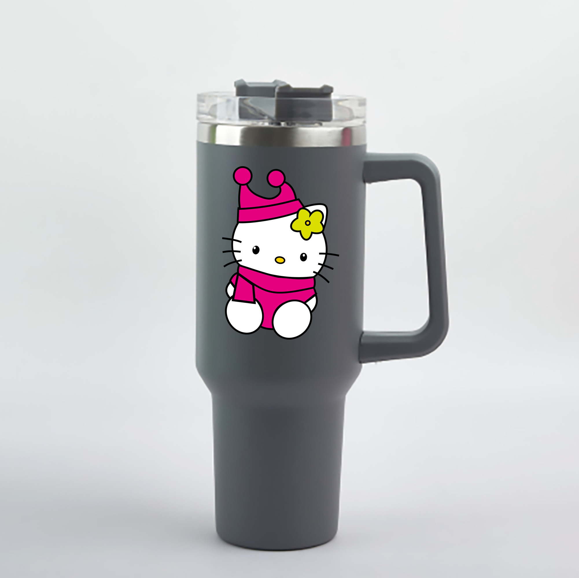 （画像用） Hello Kitty ハローキティ 1200mL車用タンブラー - クリスタルステッカー（プラスチックストロー付き）