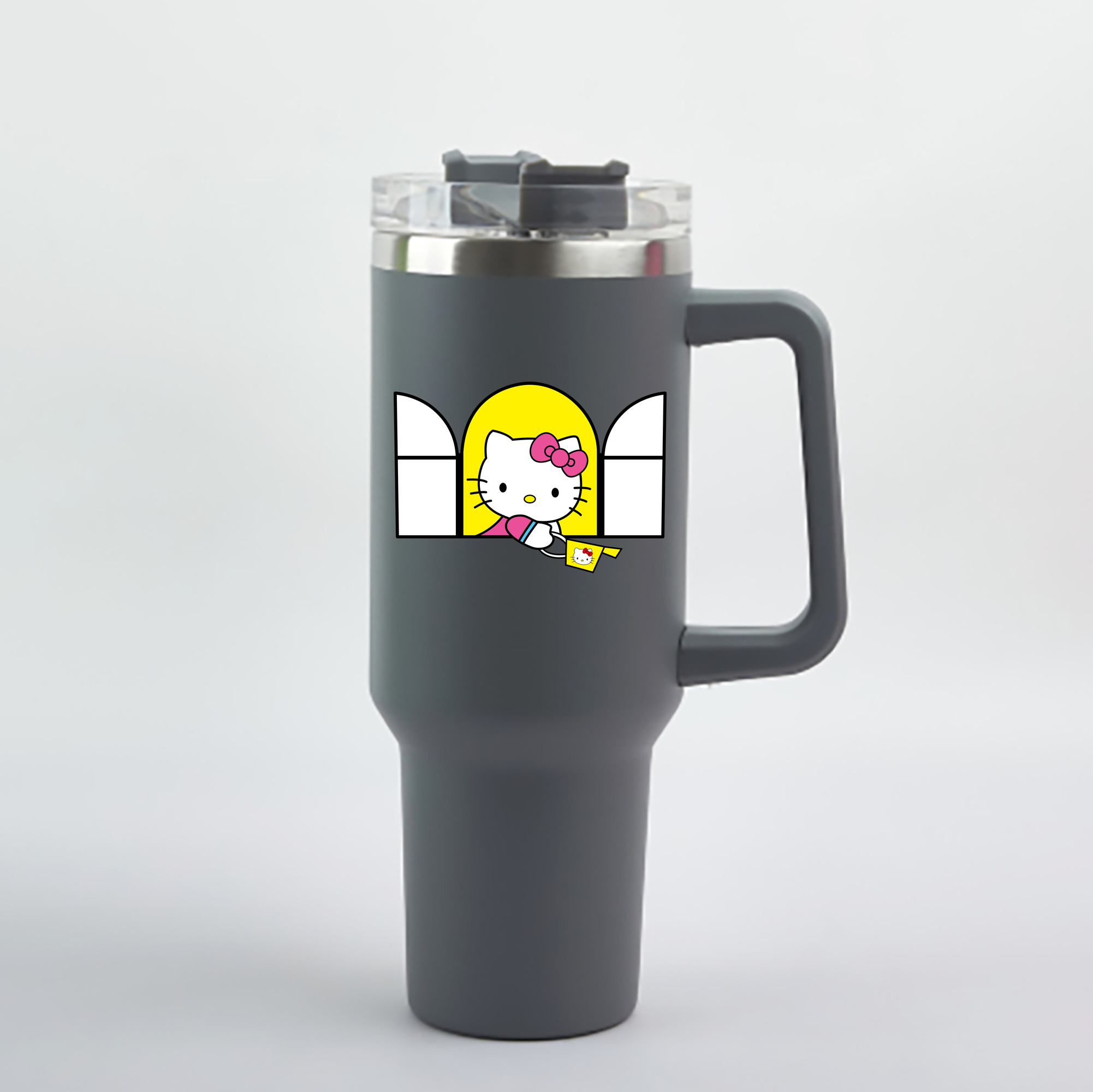 （画像用） Hello Kitty ハローキティ 1200mL車用タンブラー - クリスタルステッカー（プラスチックストロー付き）