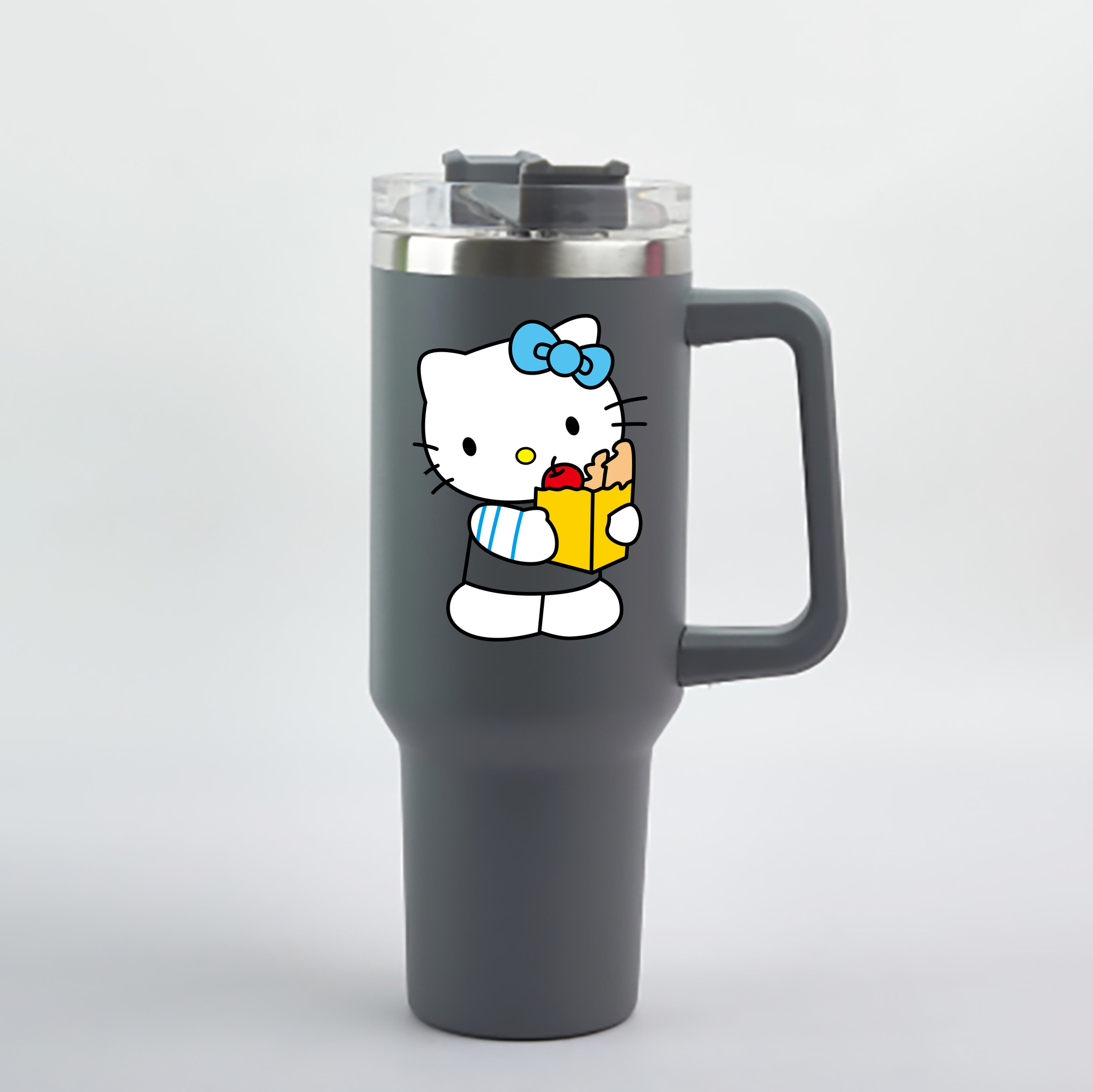 （画像用） Hello Kitty ハローキティ 1200mL車用タンブラー - クリスタルステッカー（プラスチックストロー付き）