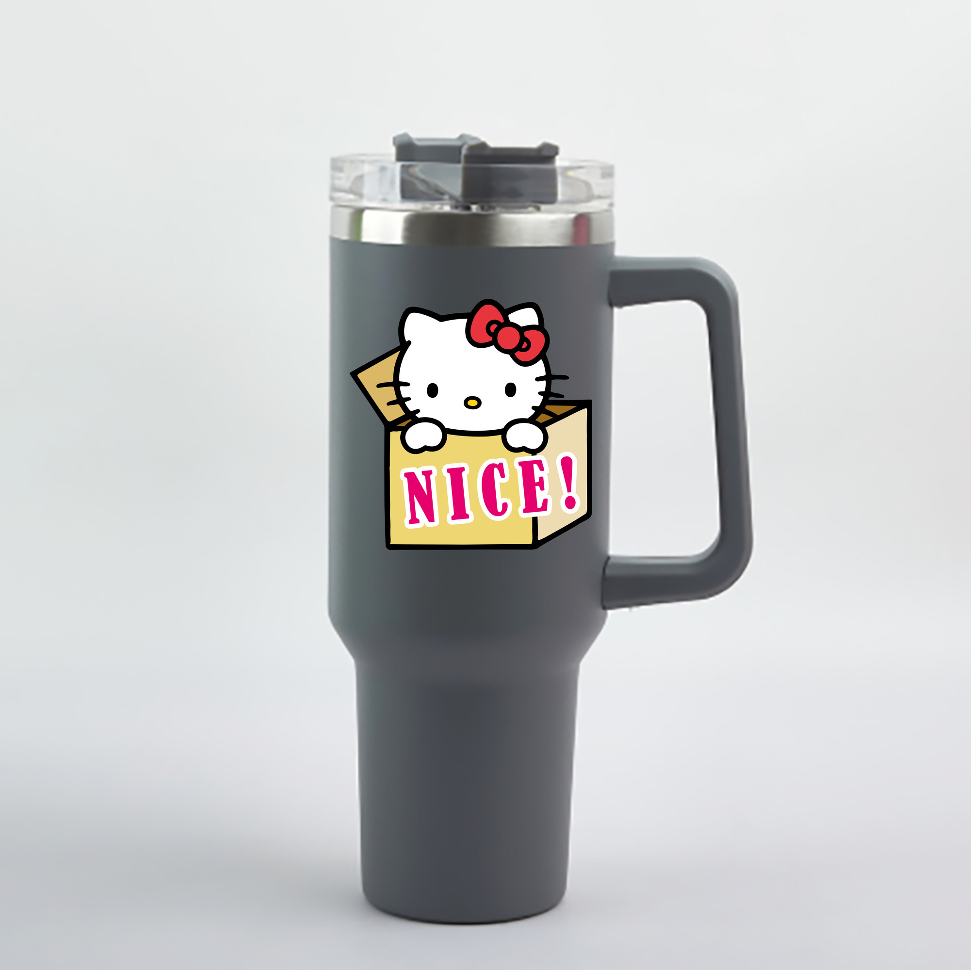（画像用） Hello Kitty ハローキティ 1200mL車用タンブラー - クリスタルステッカー（プラスチックストロー付き）