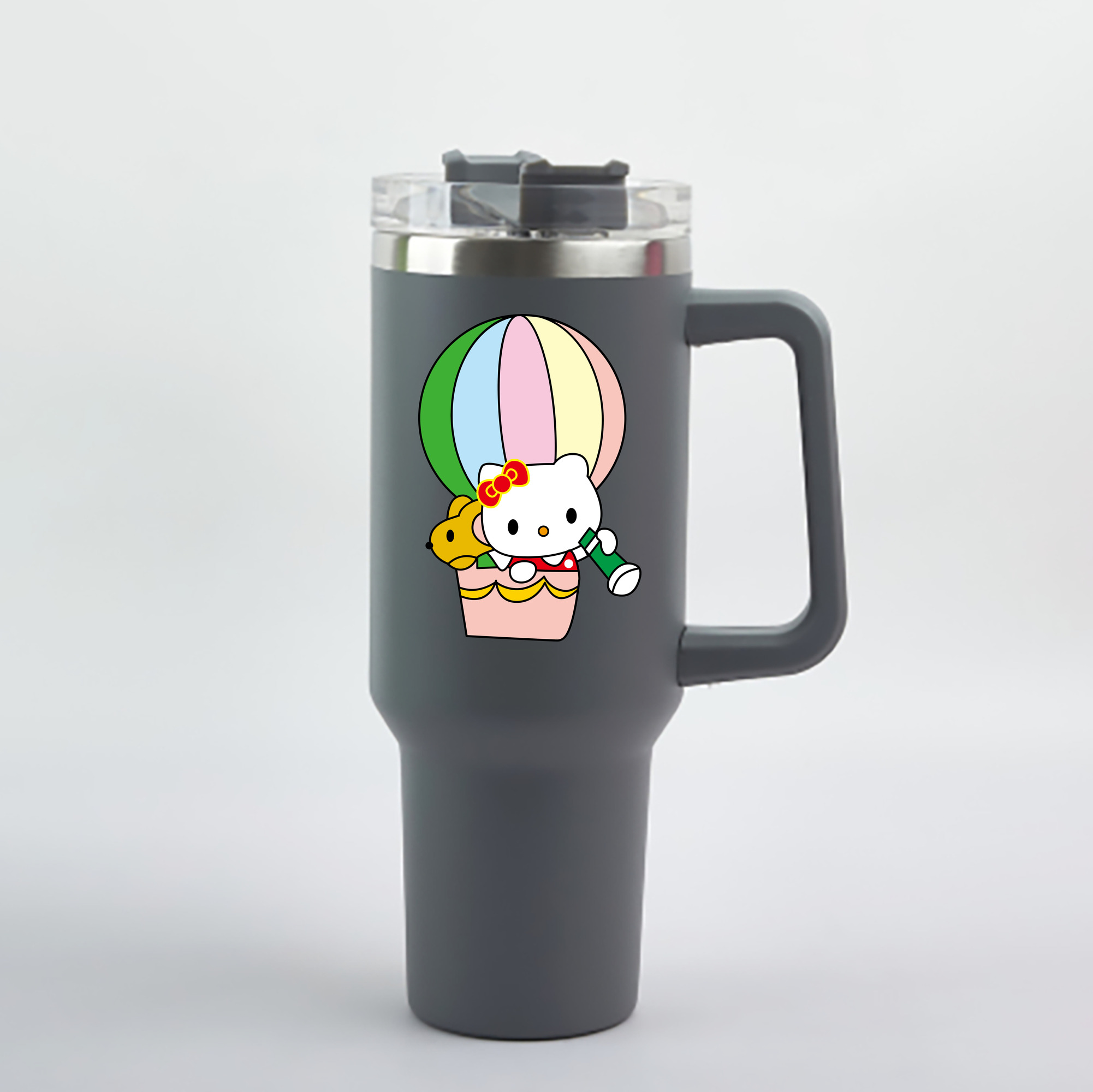 （画像用） Hello Kitty ハローキティ 1200mL車用タンブラー - クリスタルステッカー（プラスチックストロー付き）