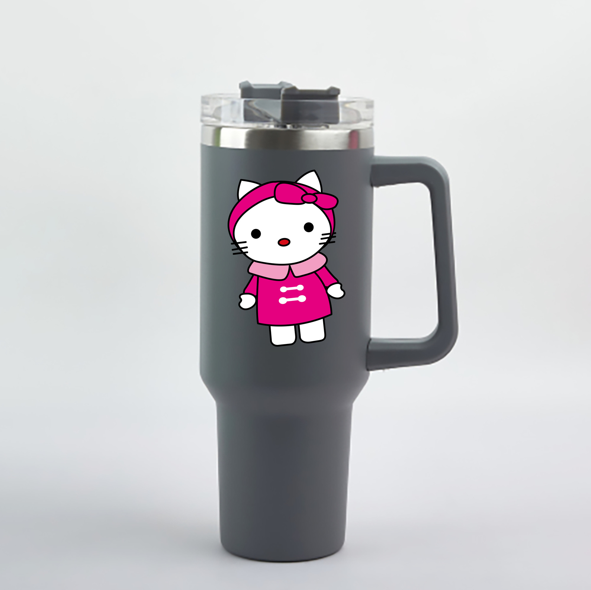 （画像用） Hello Kitty ハローキティ 1200mL車用タンブラー - クリスタルステッカー（プラスチックストロー付き）