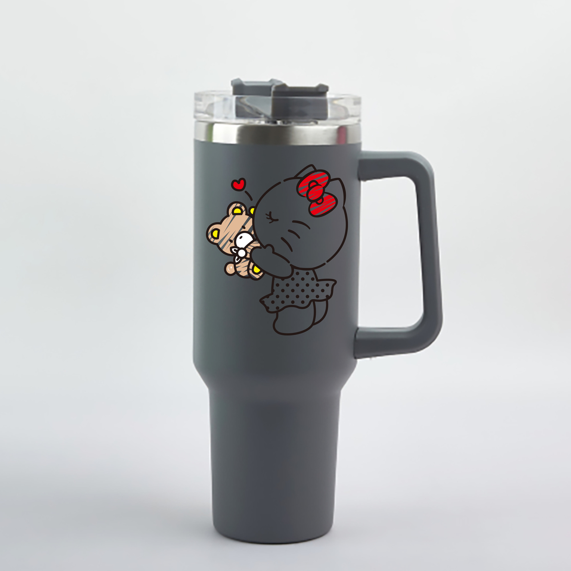 （画像用） Hello Kitty ハローキティ 1200mL車用タンブラー - クリスタルステッカー（プラスチックストロー付き）