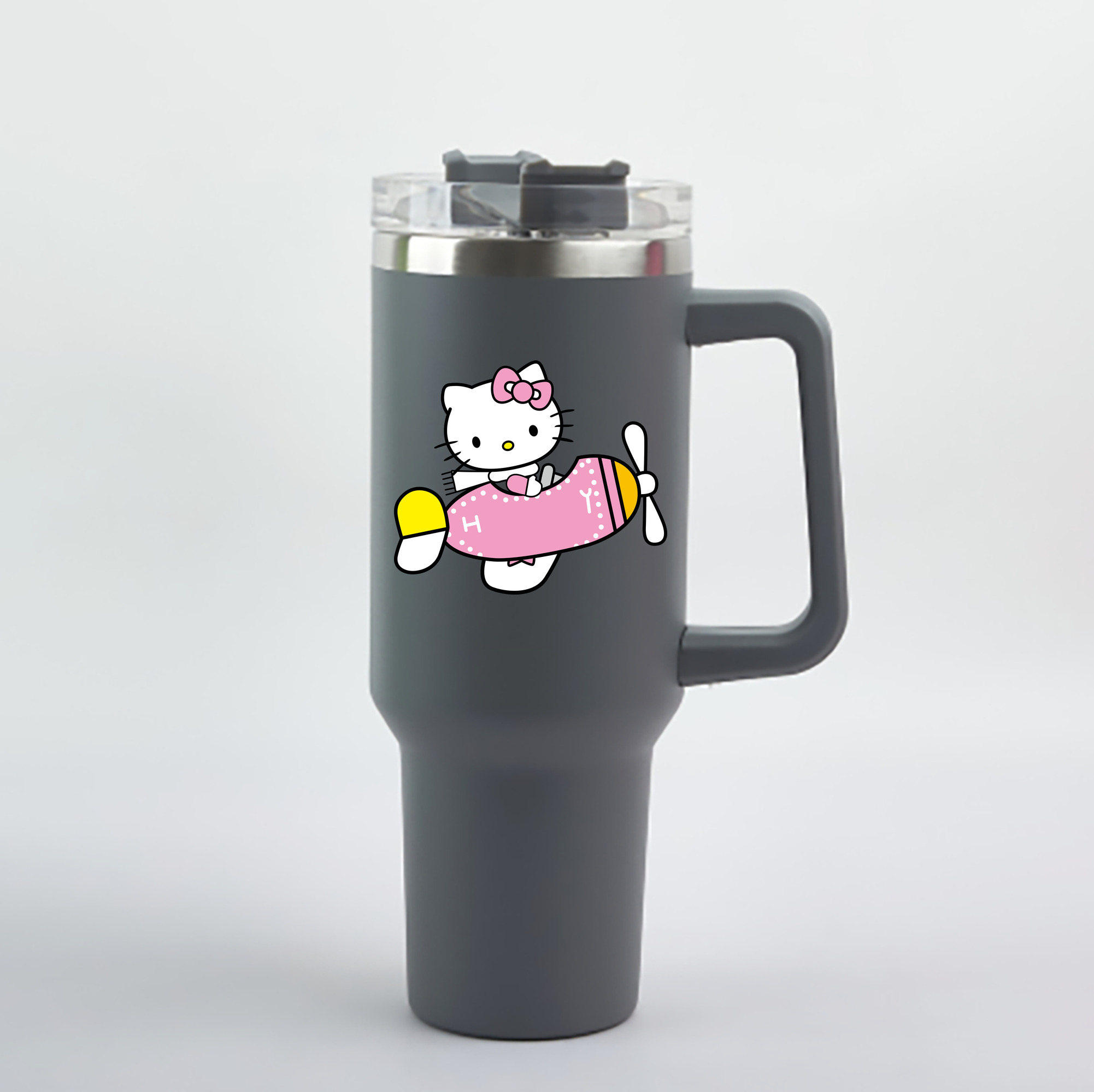 （画像用） Hello Kitty ハローキティ 1200mL車用タンブラー - クリスタルステッカー（プラスチックストロー付き）