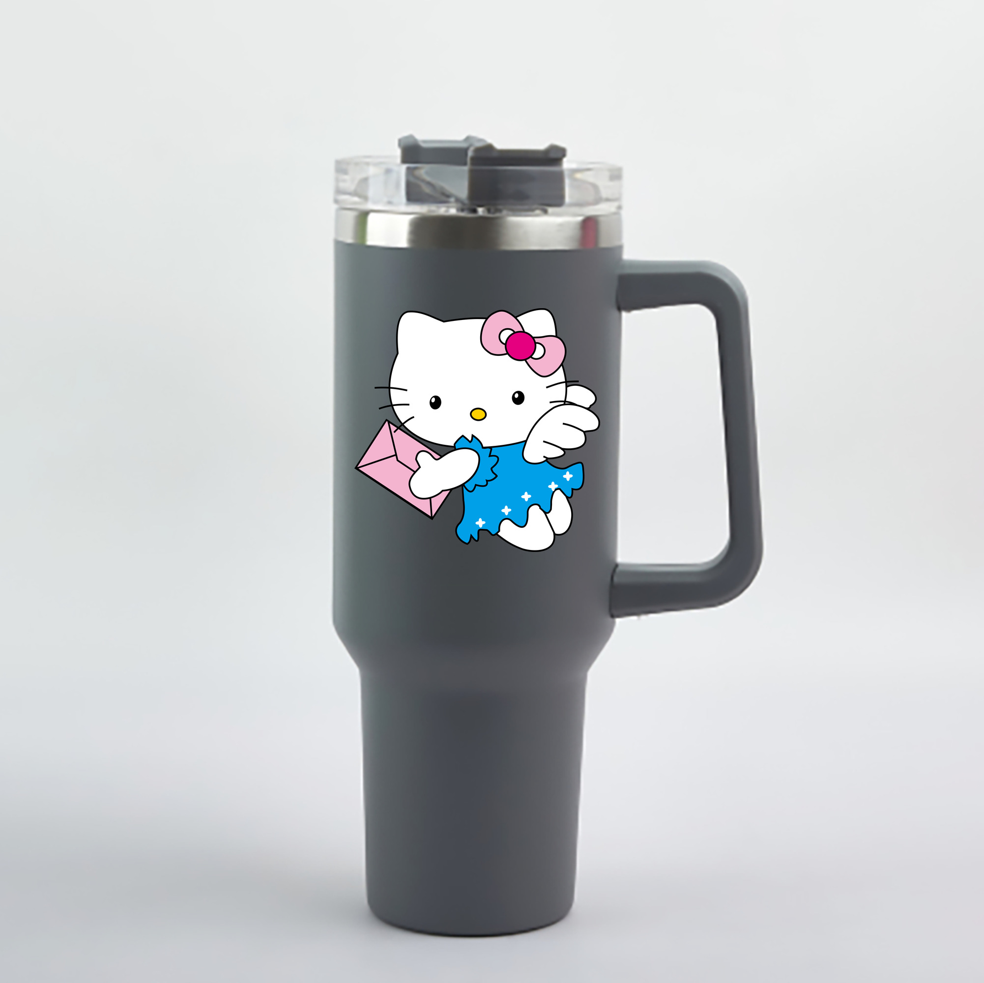 （画像用） Hello Kitty ハローキティ 1200mL車用タンブラー - クリスタルステッカー（プラスチックストロー付き）