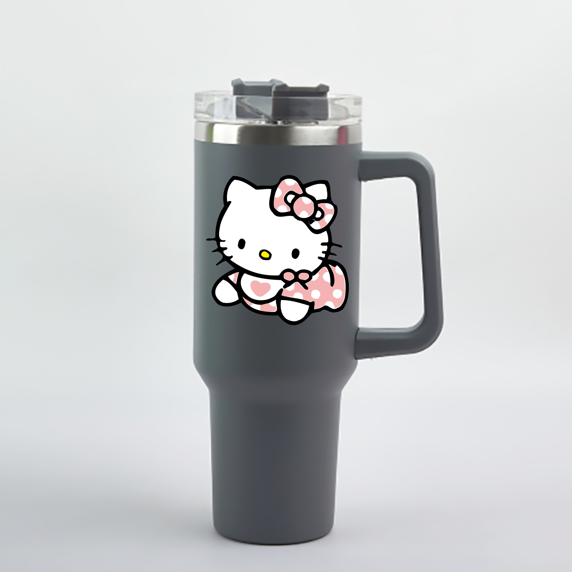 （画像用） Hello Kitty ハローキティ 1200mL車用タンブラー - クリスタルステッカー（プラスチックストロー付き）