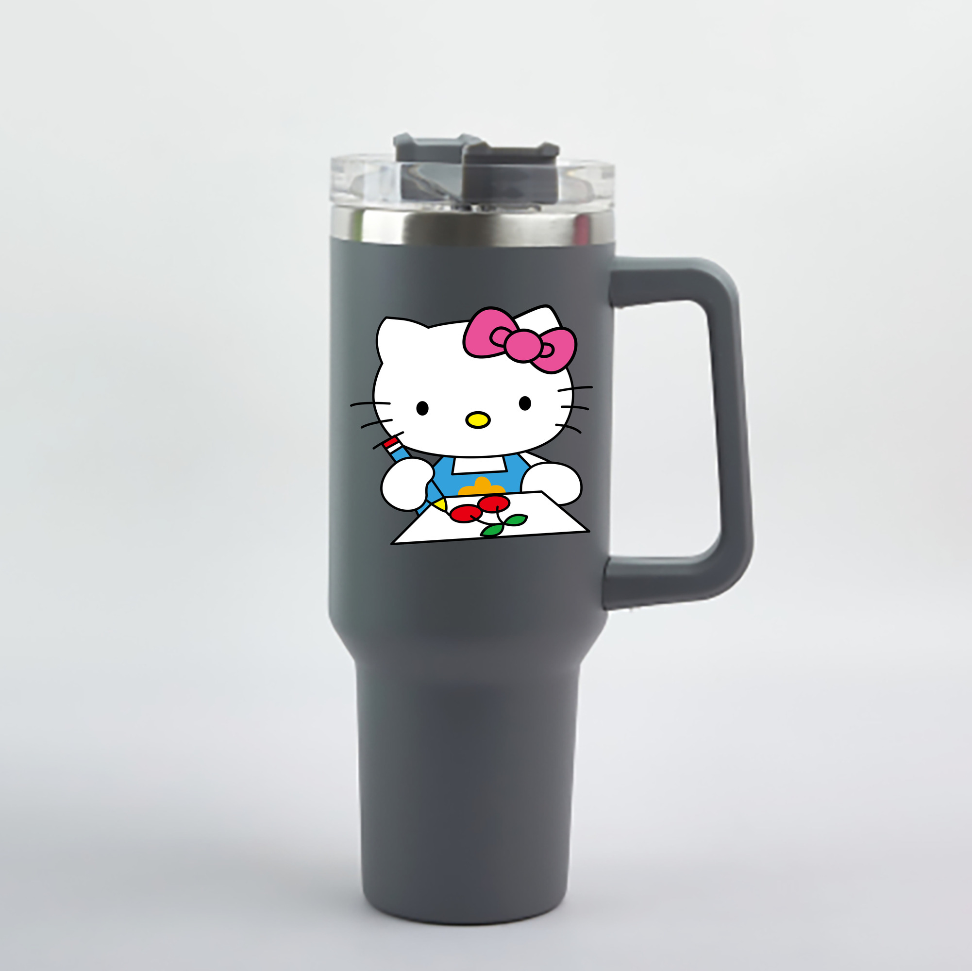 （画像用） Hello Kitty ハローキティ 1200mL車用タンブラー - クリスタルステッカー（プラスチックストロー付き）
