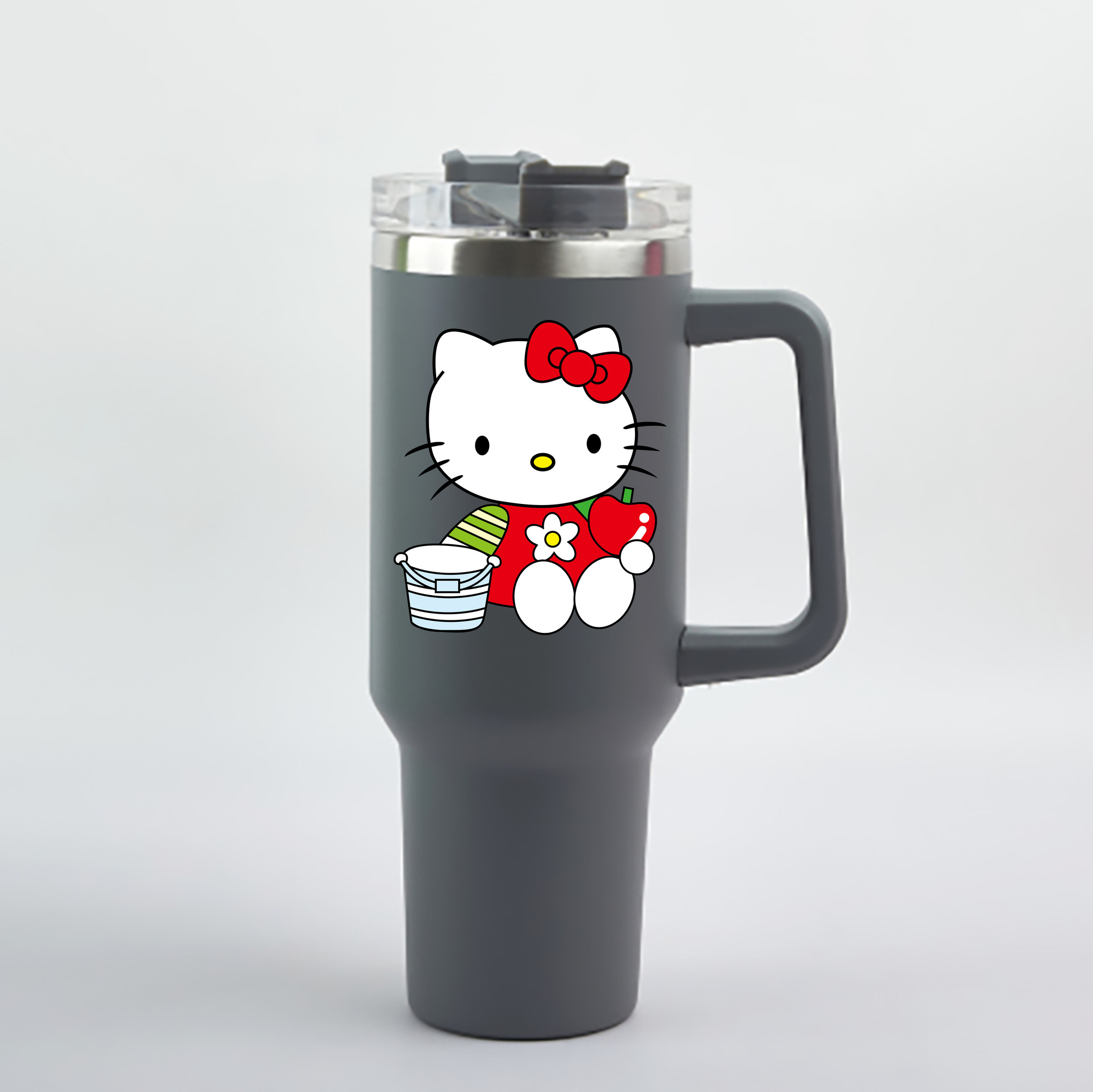 （画像用） Hello Kitty ハローキティ 1200mL車用タンブラー - クリスタルステッカー（プラスチックストロー付き）