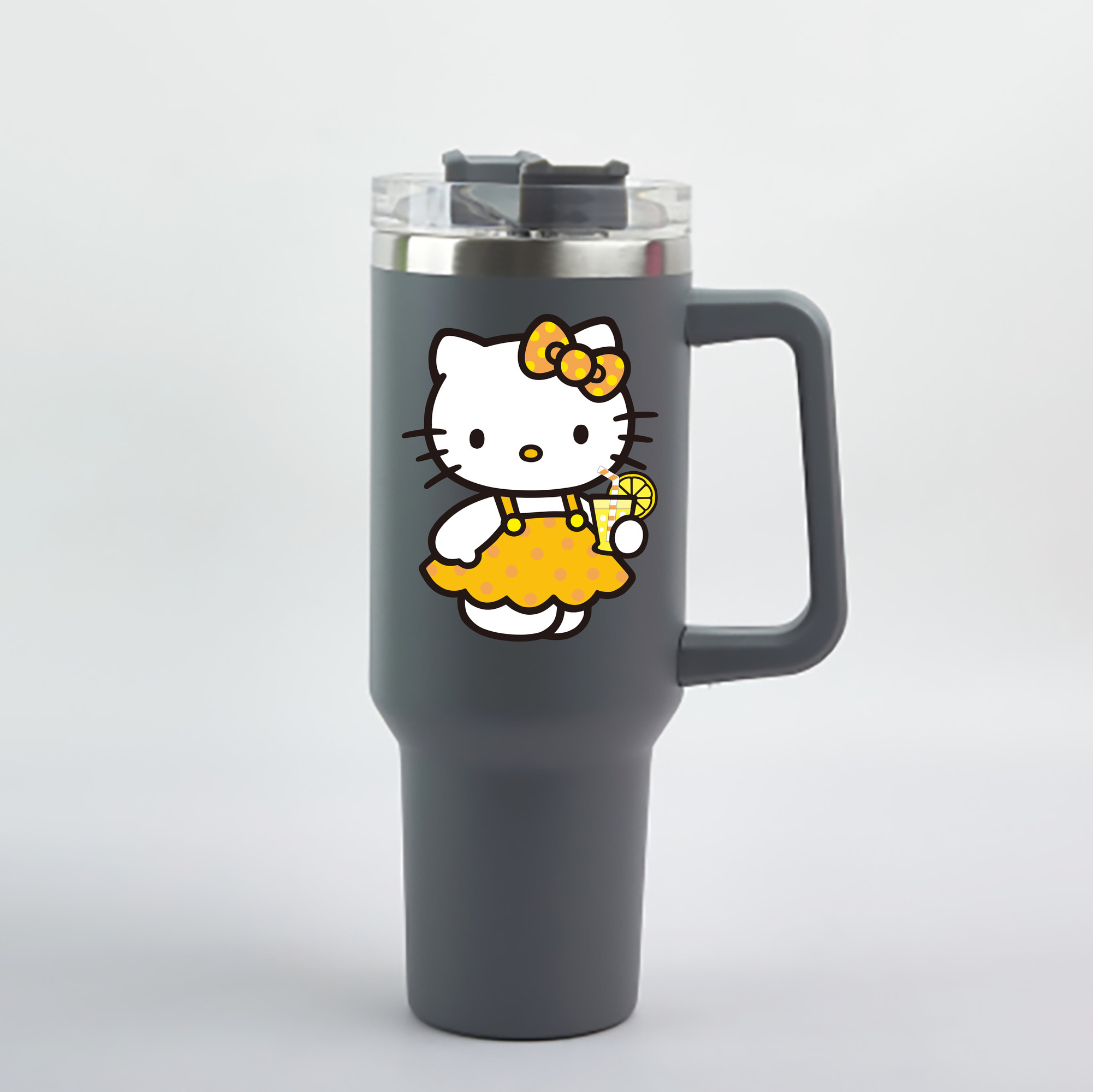 （画像用） Hello Kitty ハローキティ 1200mL車用タンブラー - クリスタルステッカー（プラスチックストロー付き）