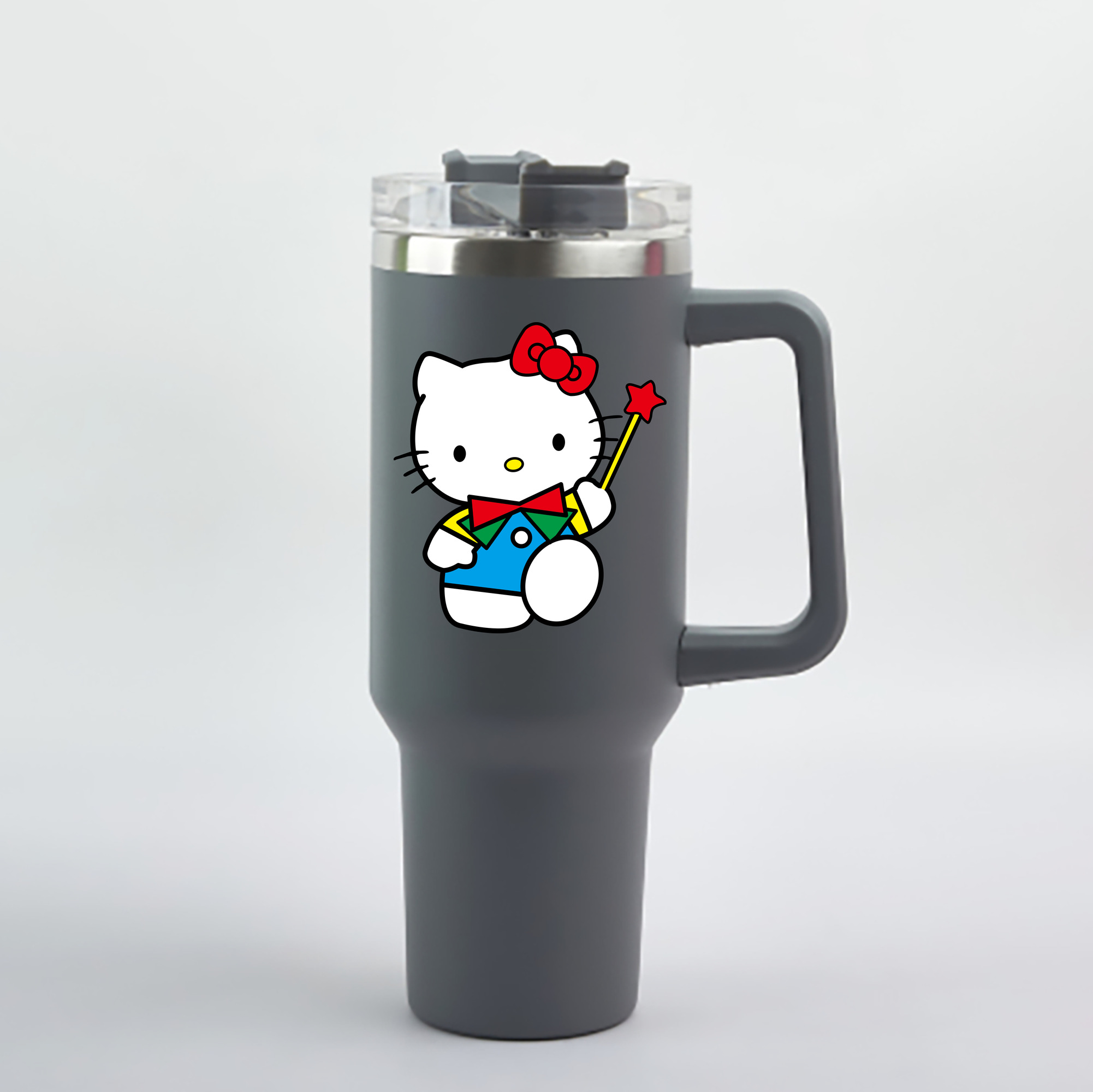 （画像用） Hello Kitty ハローキティ 1200mL車用タンブラー - クリスタルステッカー（プラスチックストロー付き）