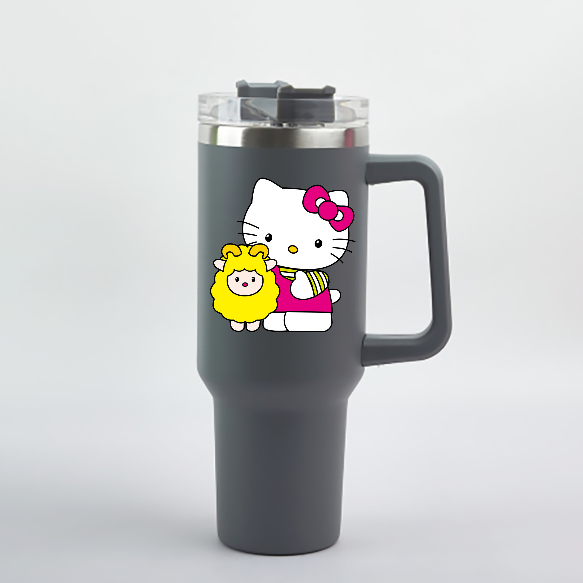（画像用） Hello Kitty ハローキティ 1200mL車用タンブラー - クリスタルステッカー（プラスチックストロー付き）