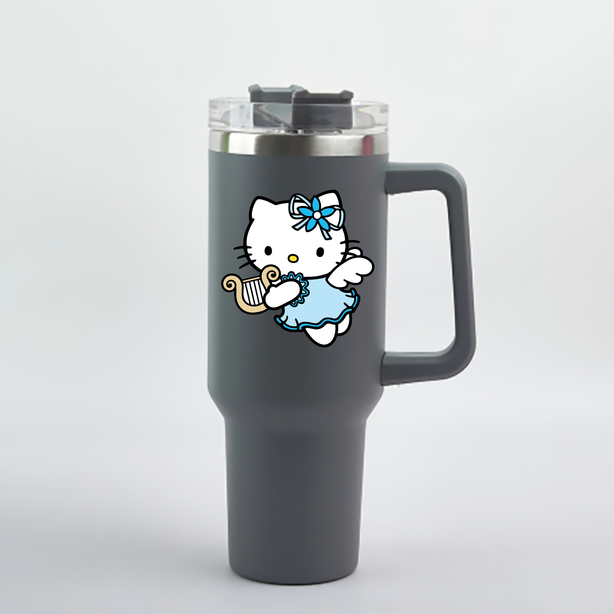 （画像用） Hello Kitty ハローキティ 1200mL車用タンブラー - クリスタルステッカー（プラスチックストロー付き）