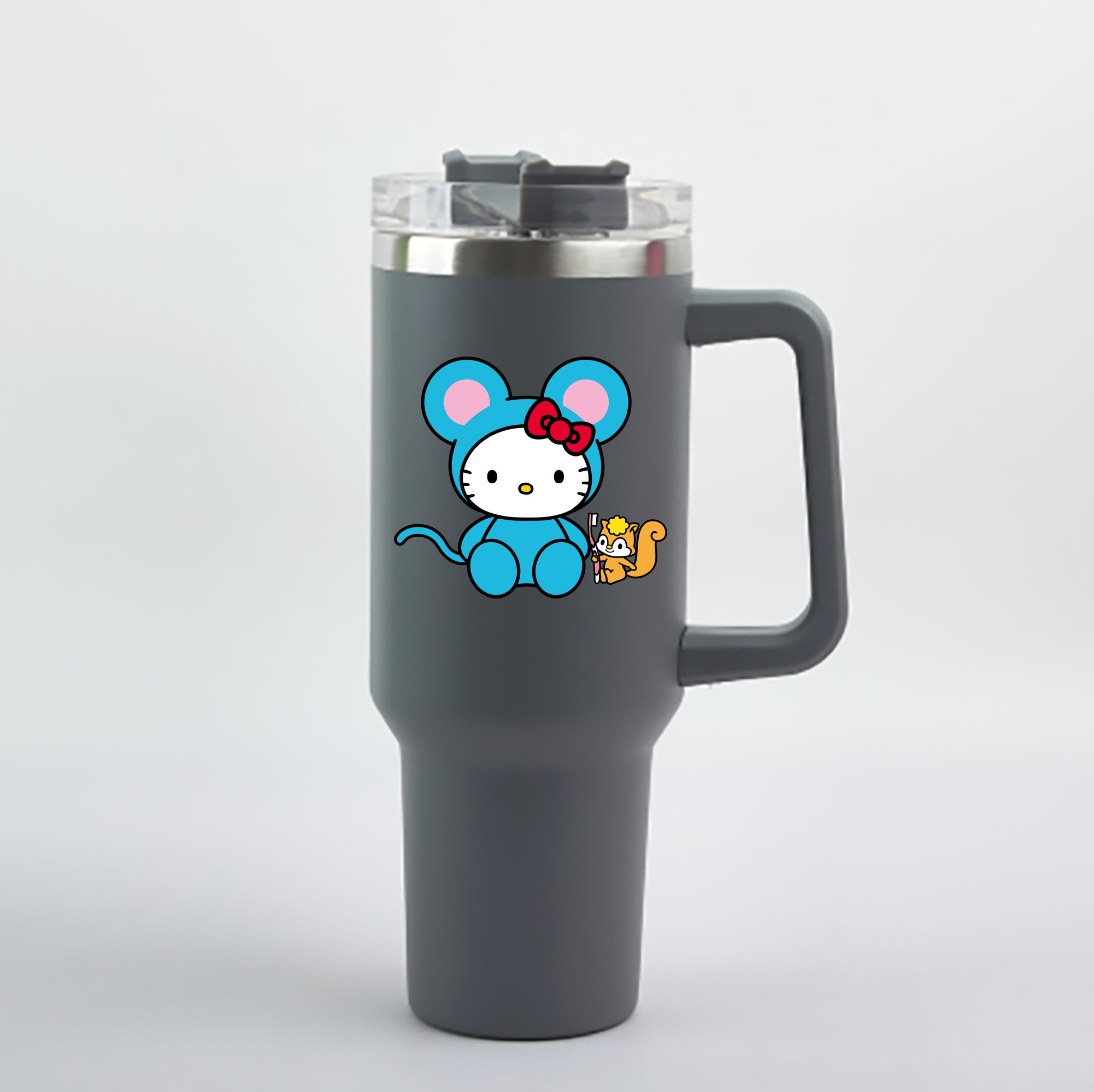 （画像用） Hello Kitty ハローキティ 1200mL車用タンブラー - クリスタルステッカー（プラスチックストロー付き）
