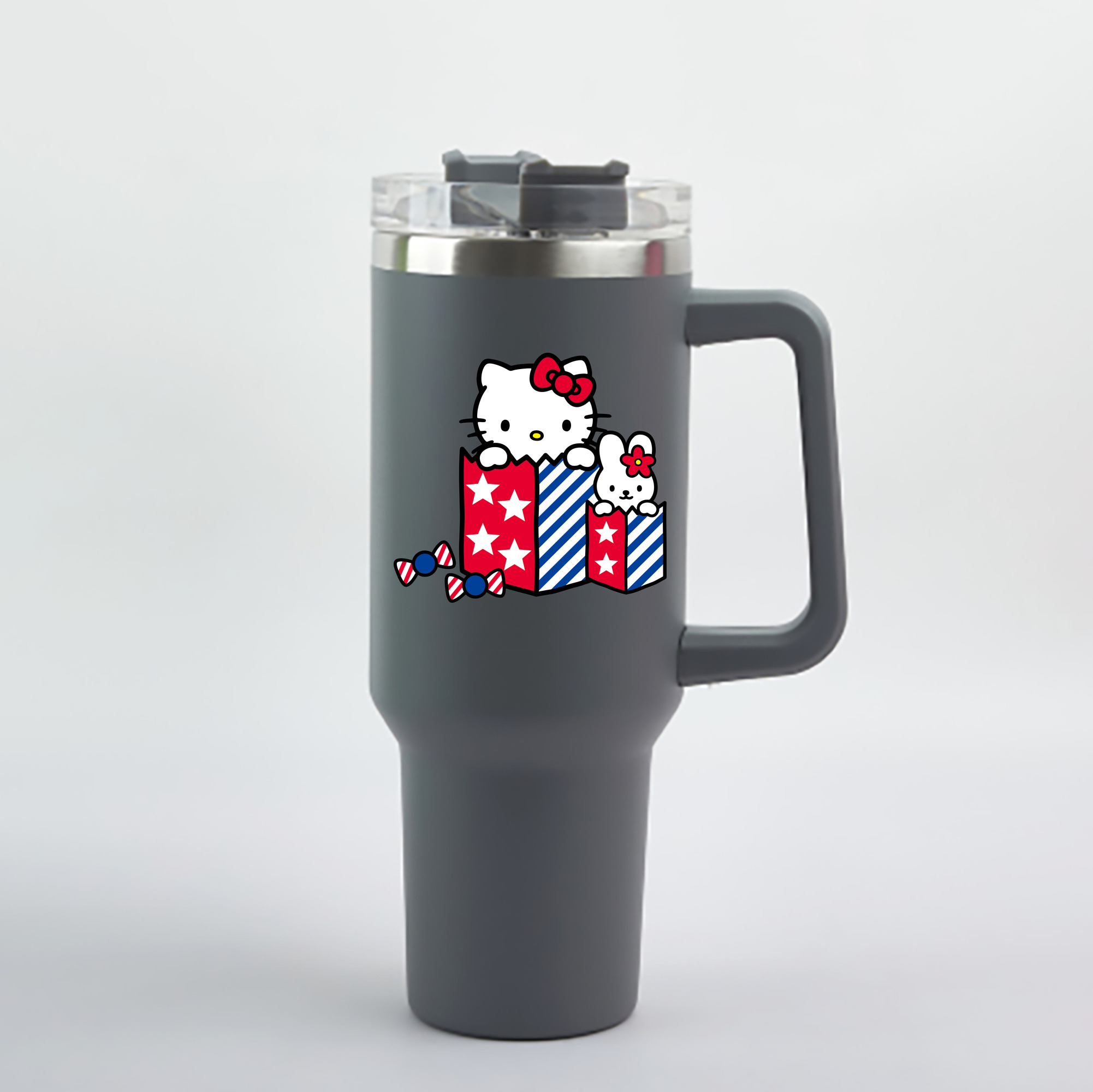 （画像用） Hello Kitty ハローキティ 1200mL車用タンブラー - クリスタルステッカー（プラスチックストロー付き）