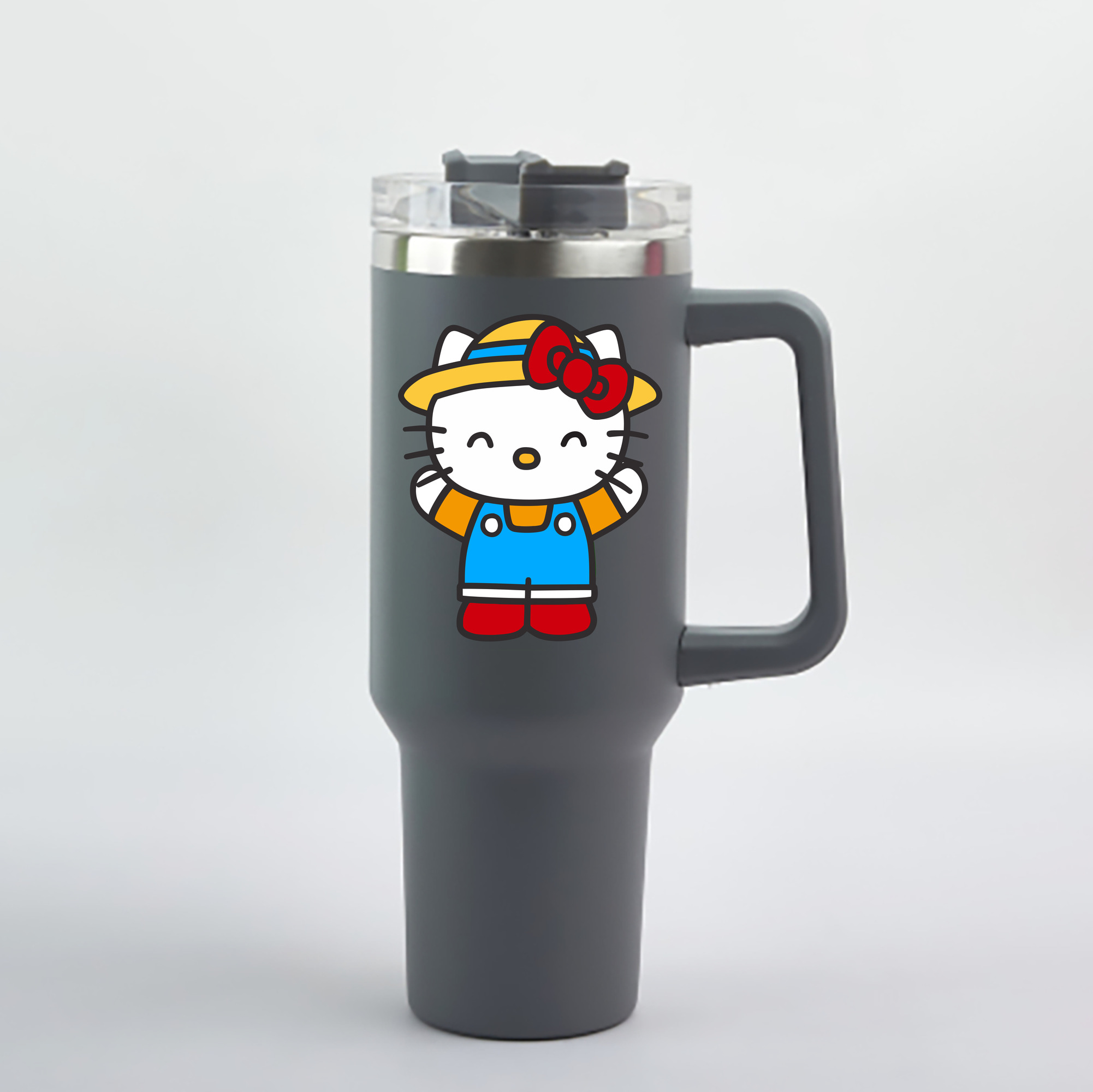 （画像用） Hello Kitty ハローキティ 1200mL車用タンブラー - クリスタルステッカー（プラスチックストロー付き）