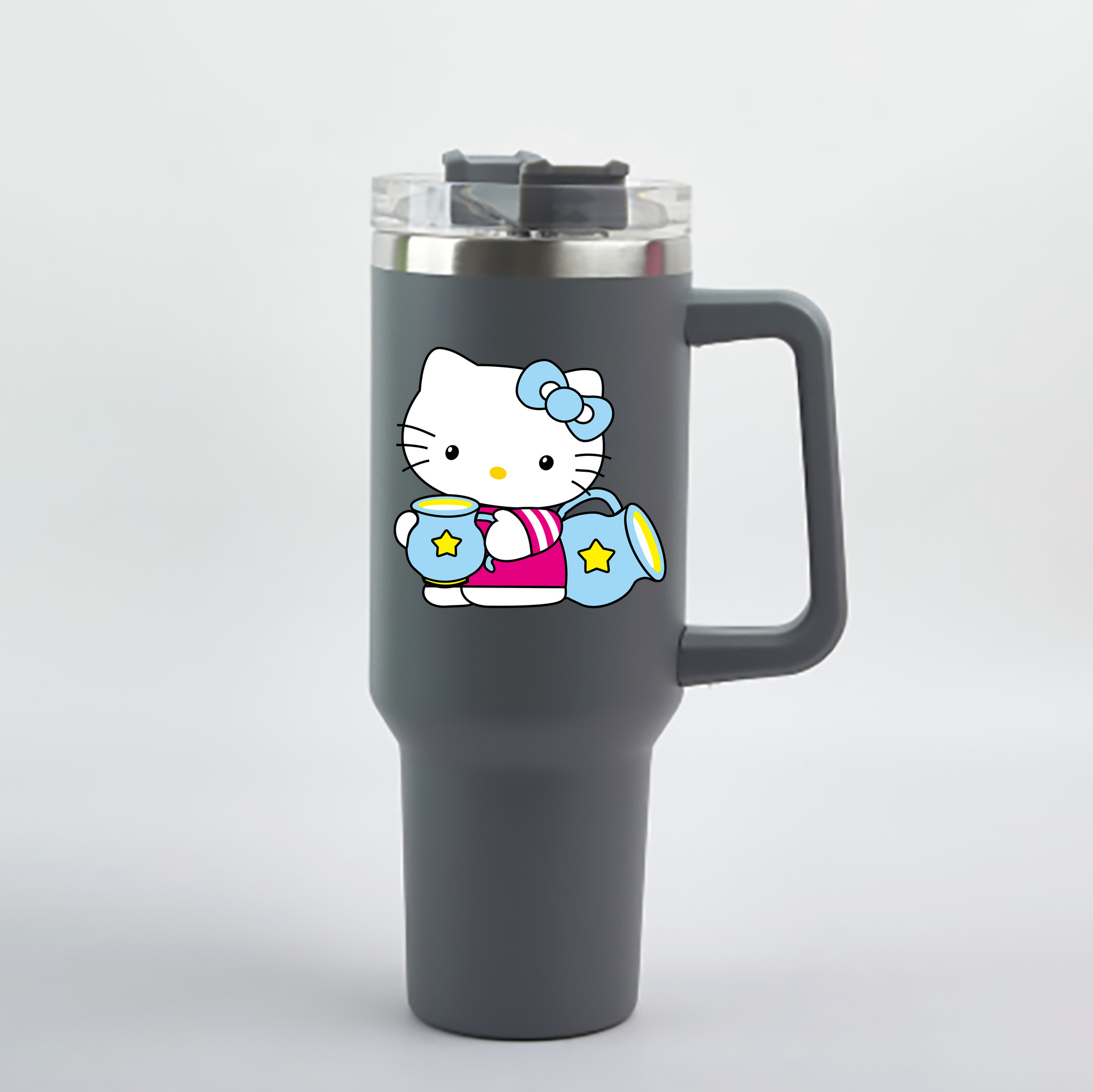 （画像用） Hello Kitty ハローキティ 1200mL車用タンブラー - クリスタルステッカー（プラスチックストロー付き）