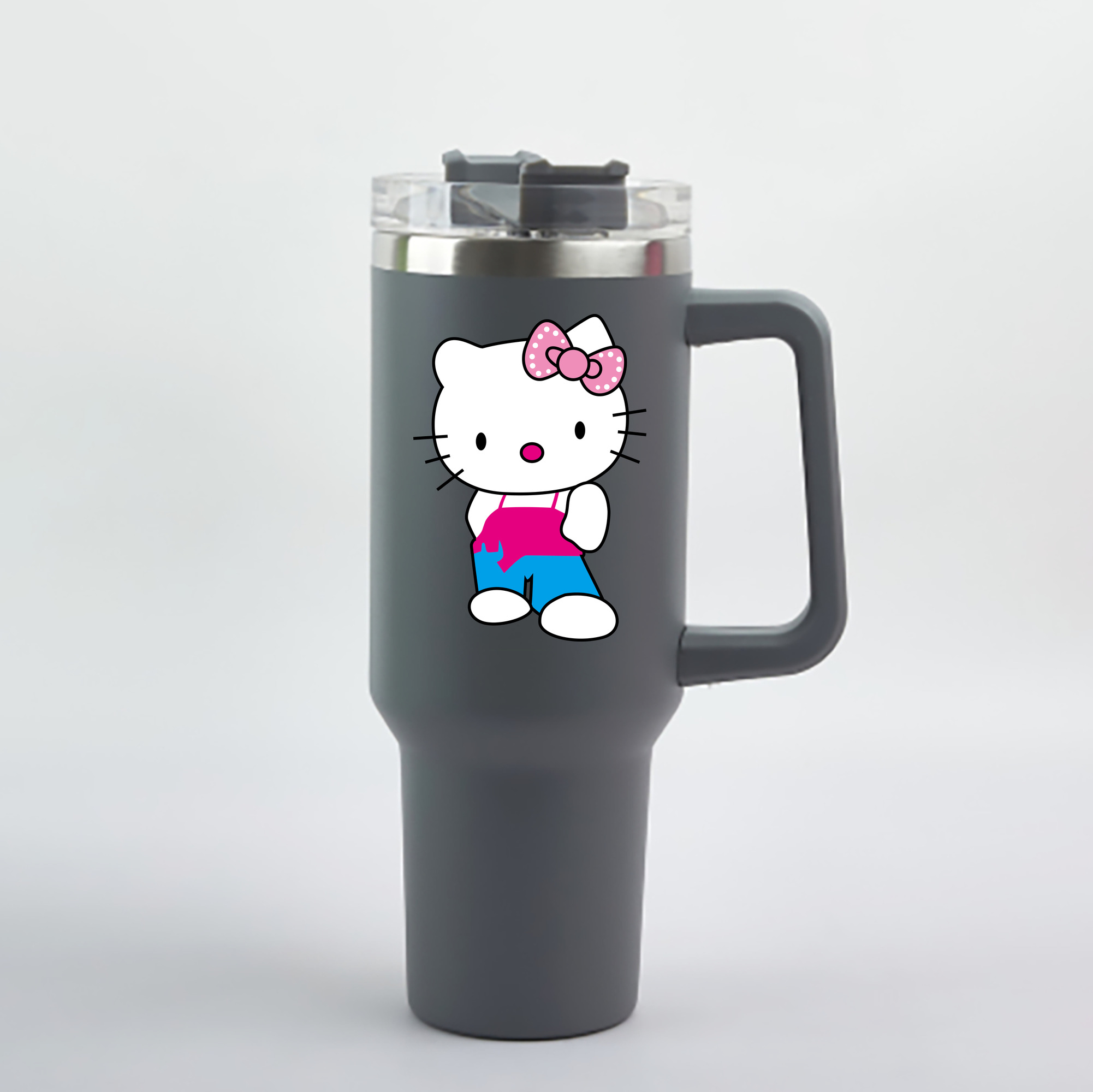 （画像用） Hello Kitty ハローキティ 1200mL車用タンブラー - クリスタルステッカー（プラスチックストロー付き）