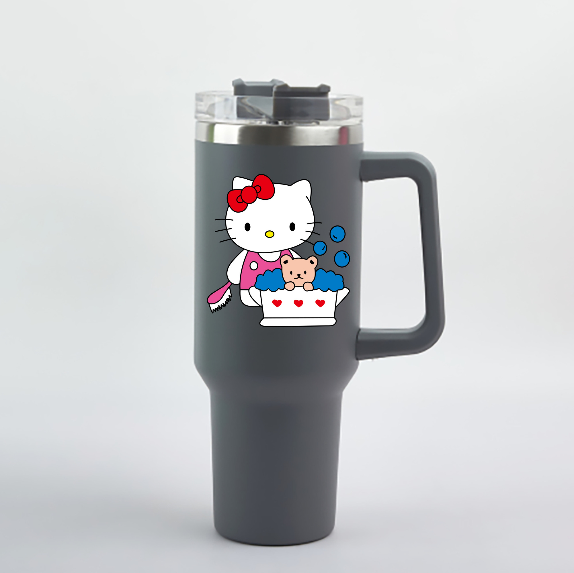 （画像用） Hello Kitty ハローキティ 1200mL車用タンブラー - クリスタルステッカー（プラスチックストロー付き）