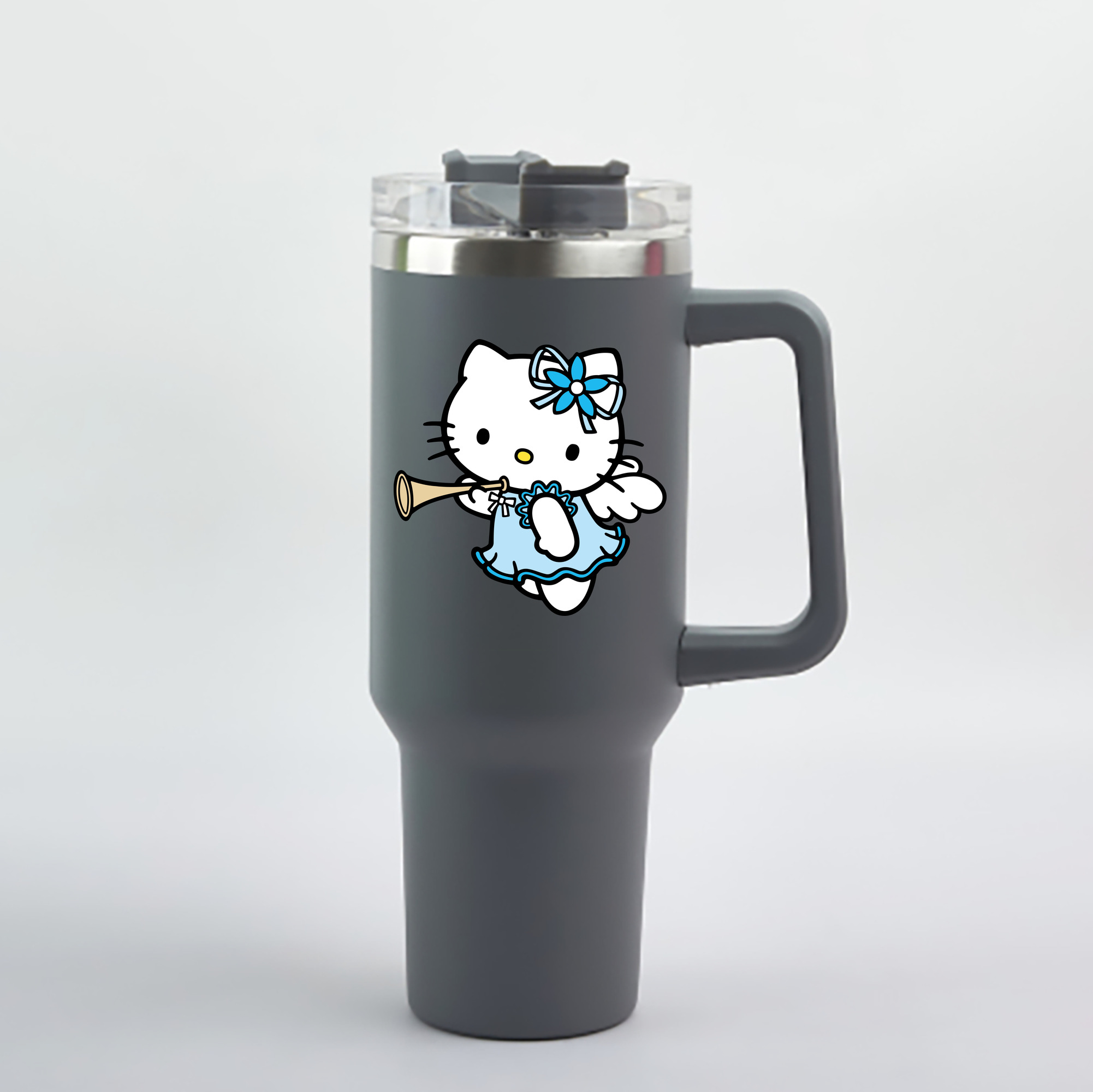 （画像用） Hello Kitty ハローキティ 1200mL車用タンブラー - クリスタルステッカー（プラスチックストロー付き）