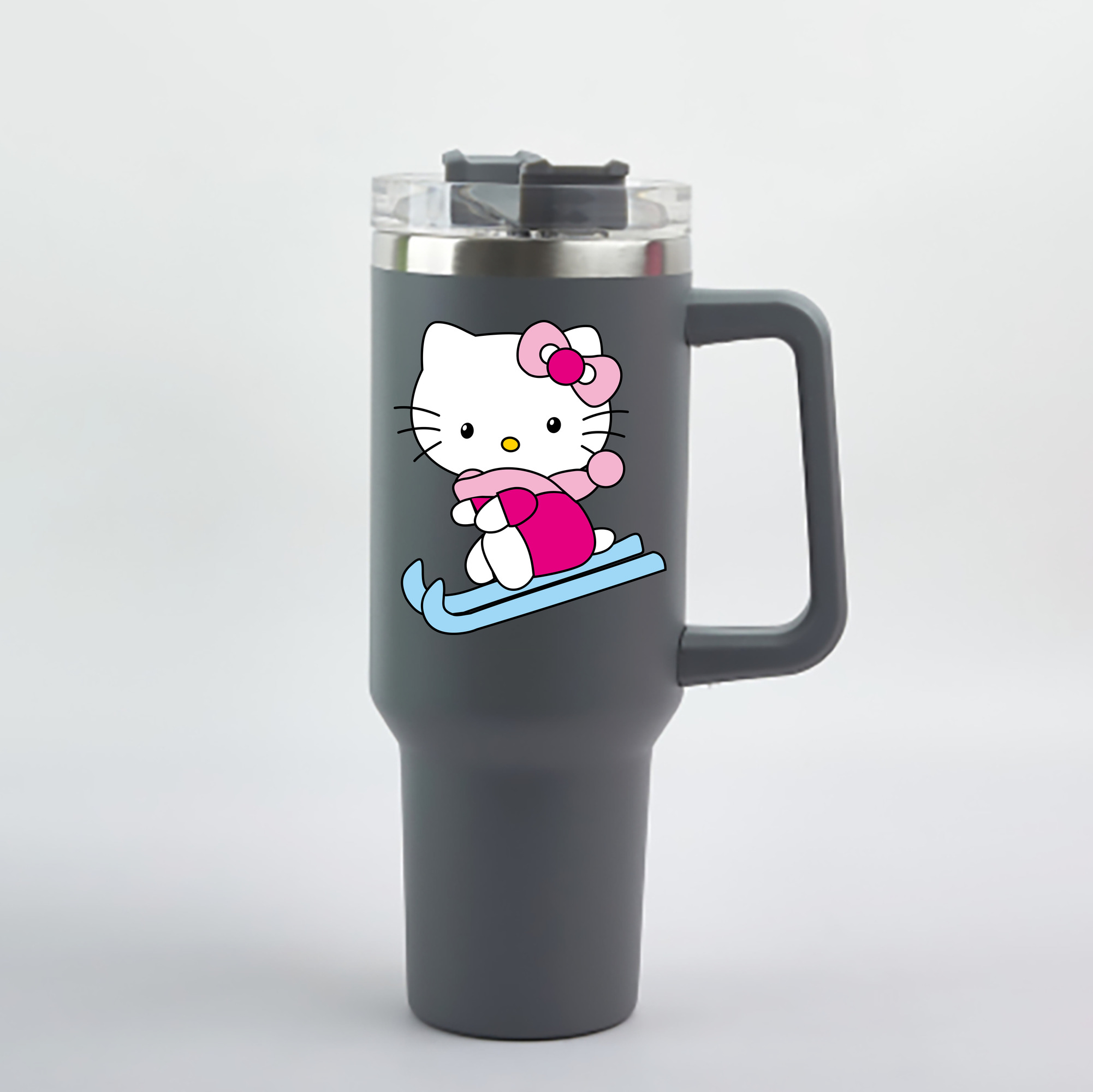 （画像用） Hello Kitty ハローキティ 1200mL車用タンブラー - クリスタルステッカー（プラスチックストロー付き）