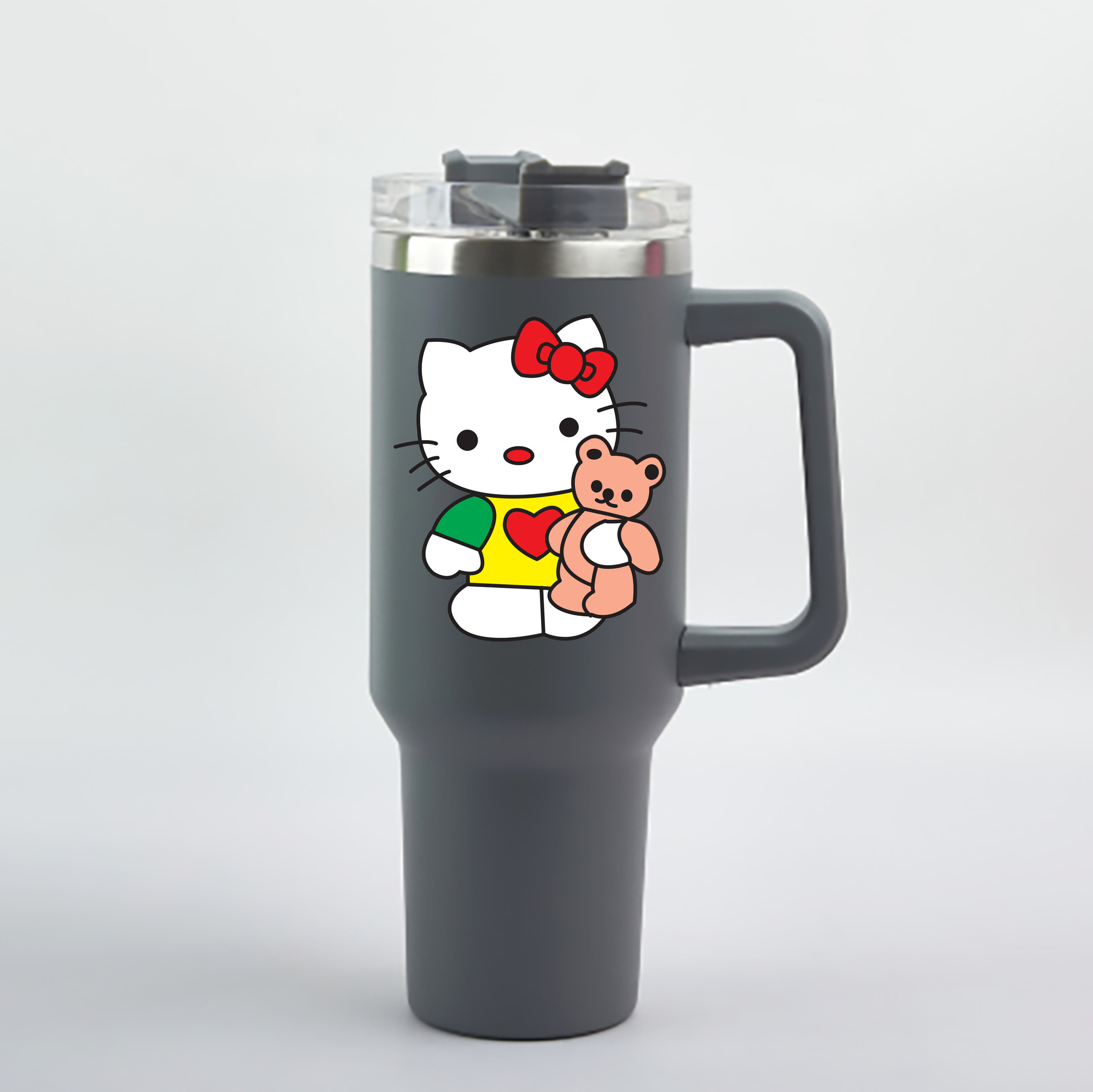（画像用） Hello Kitty ハローキティ 1200mL車用タンブラー - クリスタルステッカー（プラスチックストロー付き）