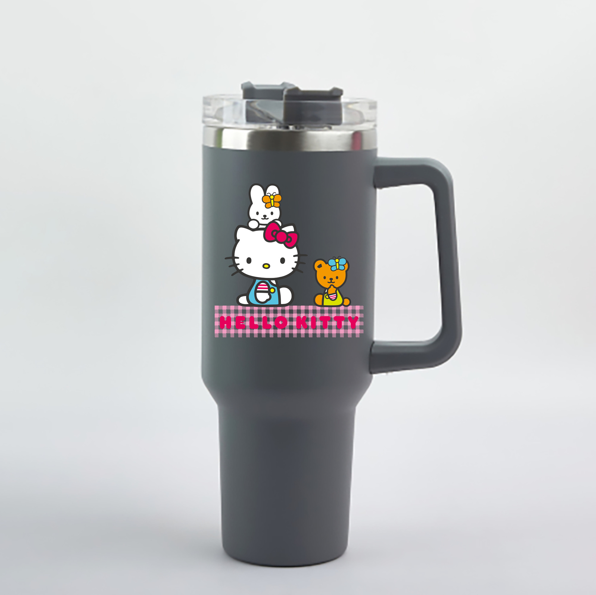 （画像用） Hello Kitty ハローキティ 1200mL車用タンブラー - クリスタルステッカー（プラスチックストロー付き）