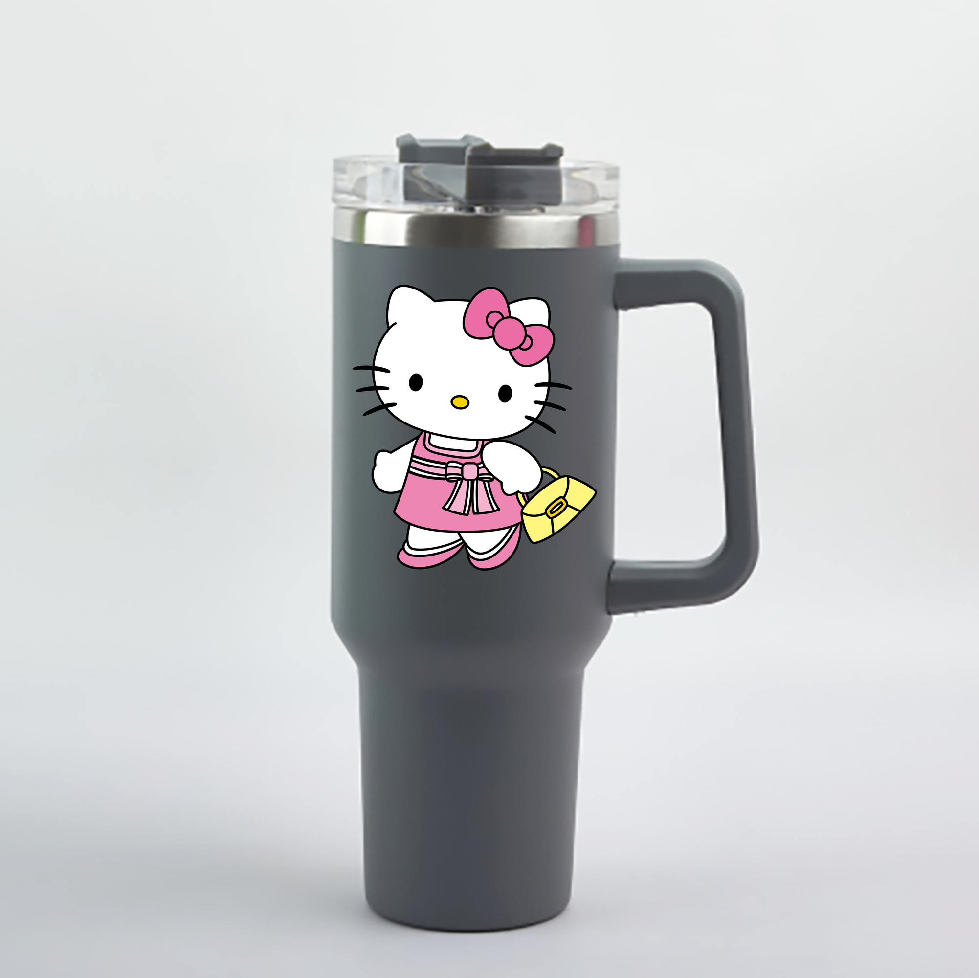 （画像用） Hello Kitty ハローキティ 1200mL車用タンブラー - クリスタルステッカー（プラスチックストロー付き）