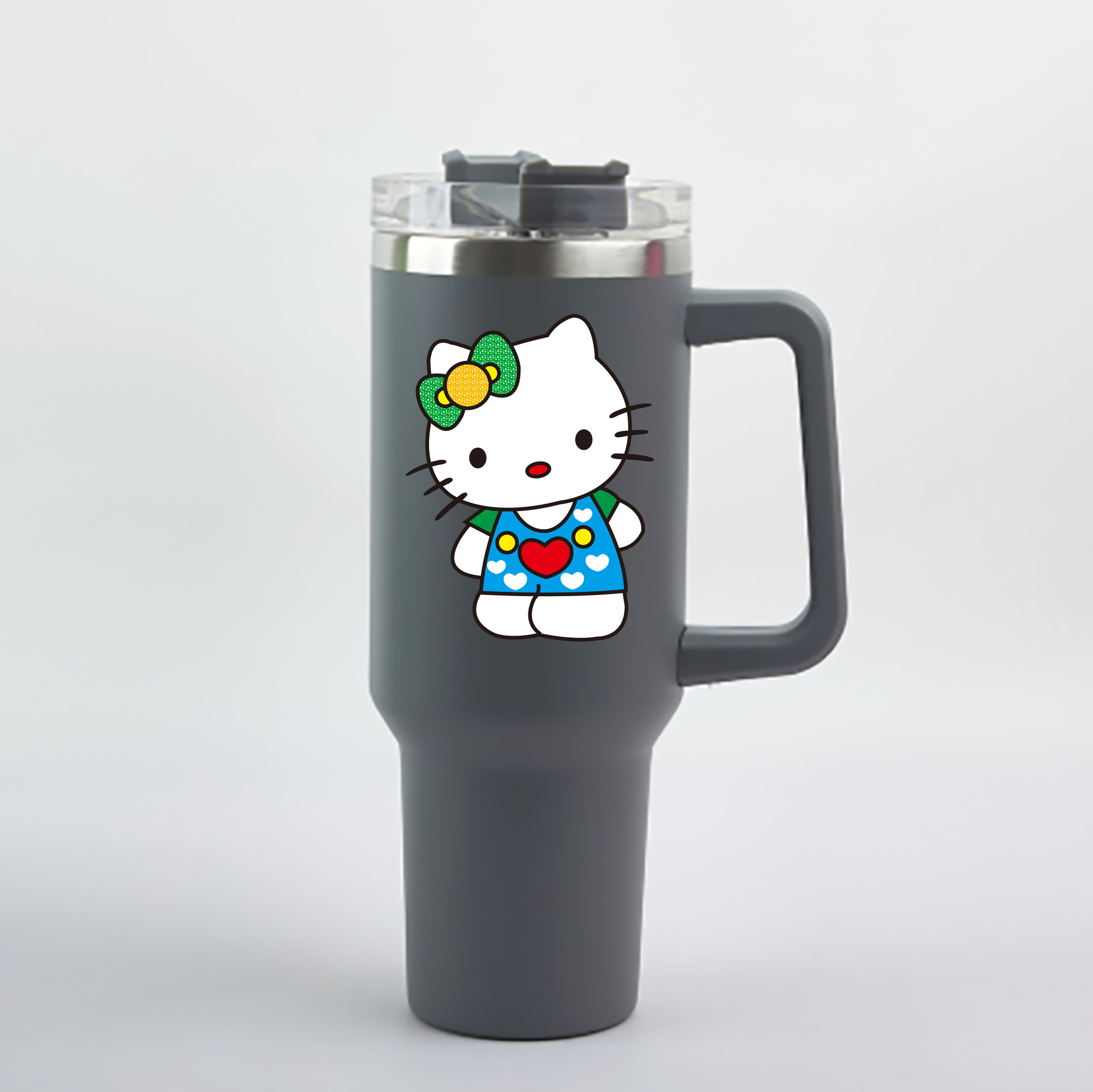（画像用） Hello Kitty ハローキティ 1200mL車用タンブラー - クリスタルステッカー（プラスチックストロー付き）