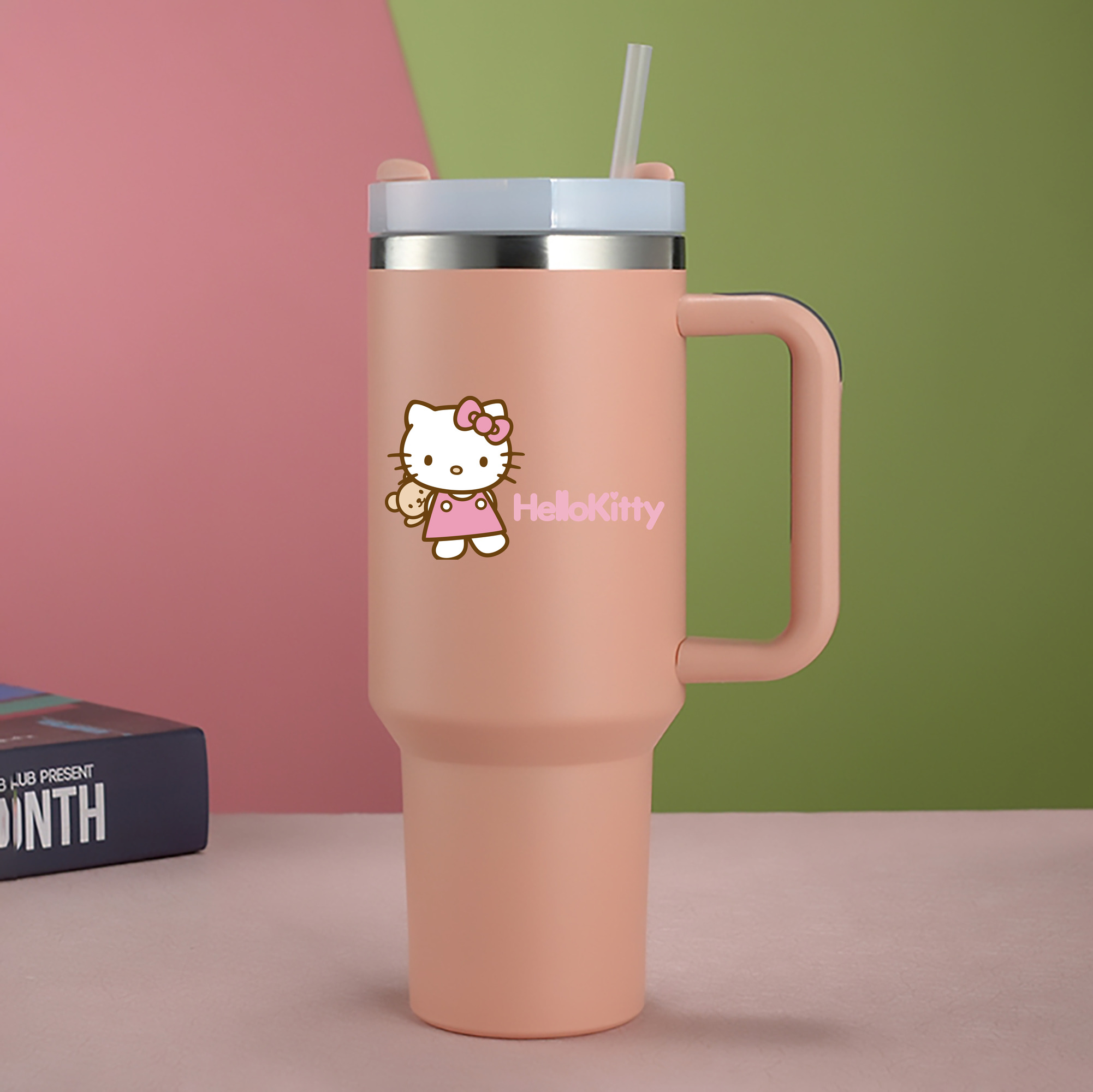 （画像用） Hello Kitty ハローキティ 1200mL車用タンブラー - クリスタルステッカー（プラスチックストロー付き）