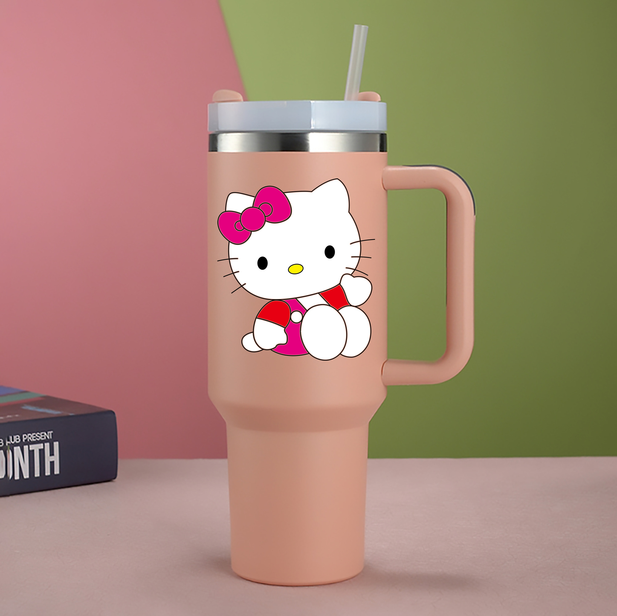 （画像用） Hello Kitty ハローキティ 1200mL車用タンブラー - クリスタルステッカー（プラスチックストロー付き）