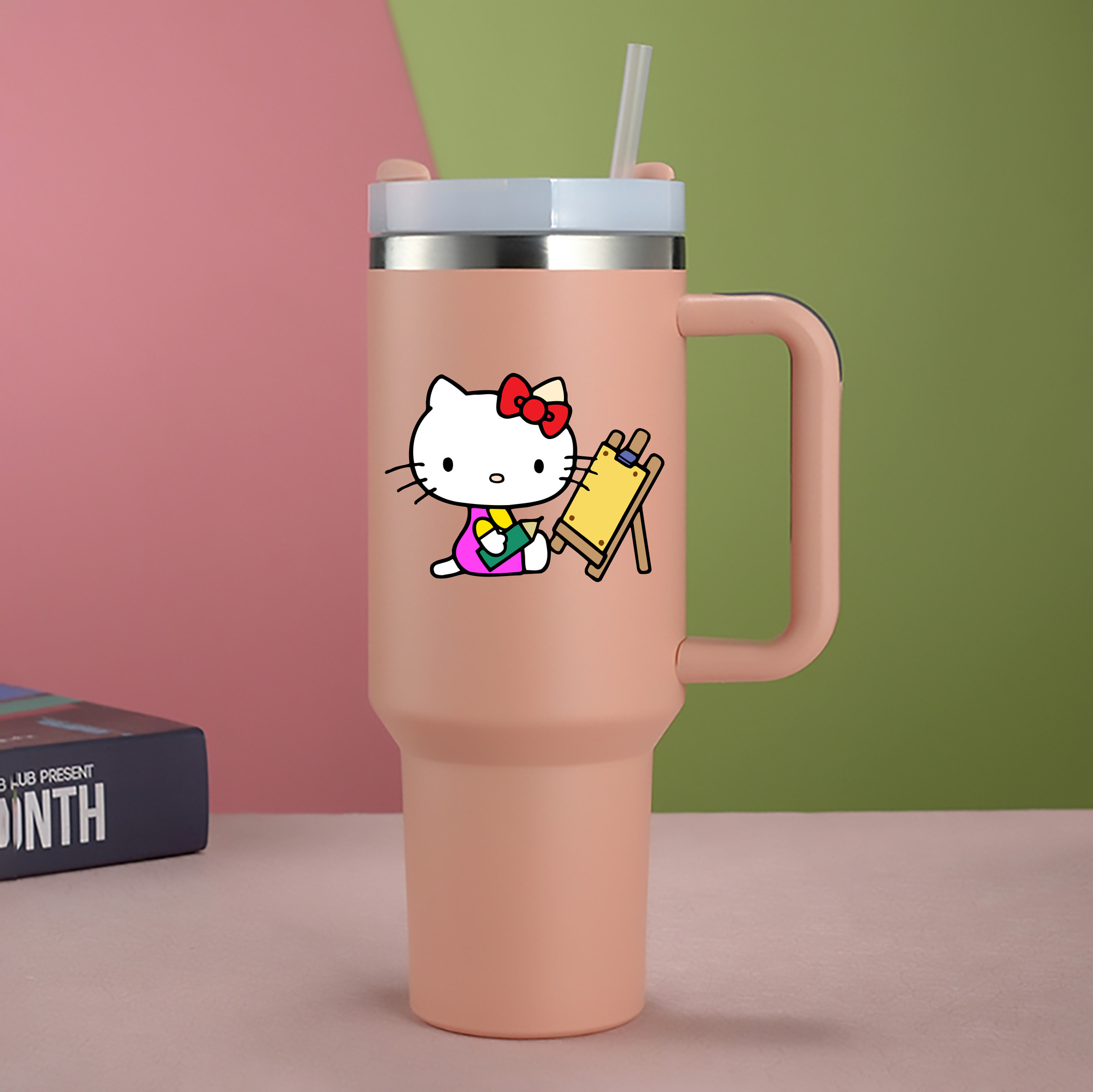 （画像用） Hello Kitty ハローキティ 1200mL車用タンブラー - クリスタルステッカー（プラスチックストロー付き）