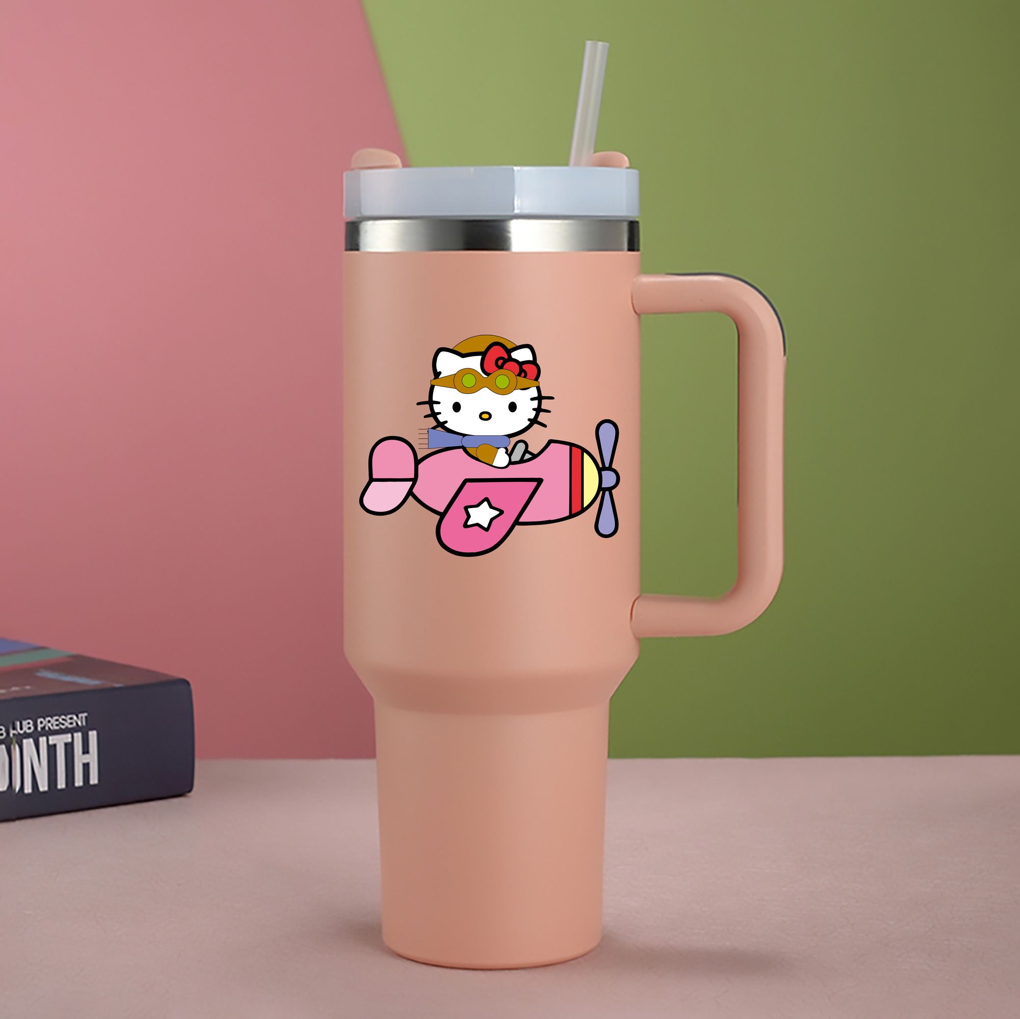 （画像用） Hello Kitty ハローキティ 1200mL車用タンブラー - クリスタルステッカー（プラスチックストロー付き）