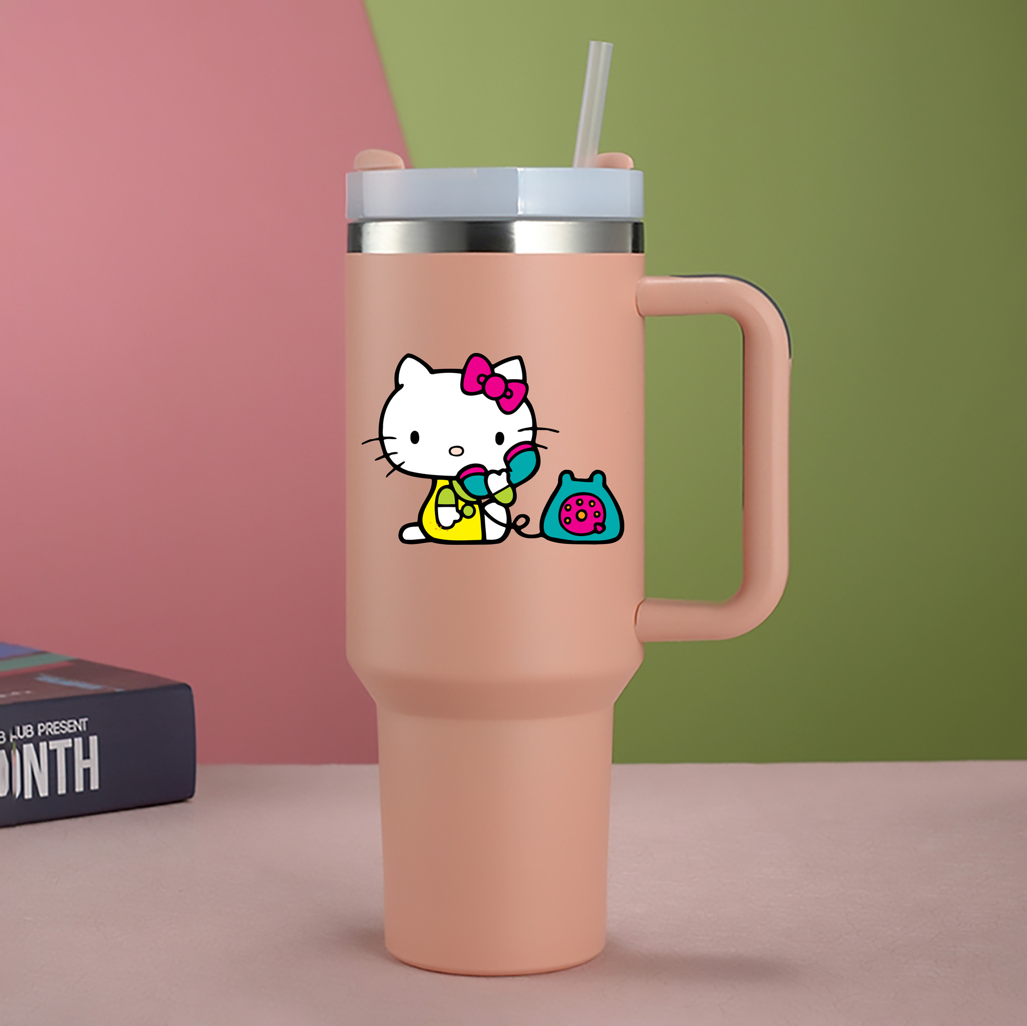 （画像用） Hello Kitty ハローキティ 1200mL車用タンブラー - クリスタルステッカー（プラスチックストロー付き）