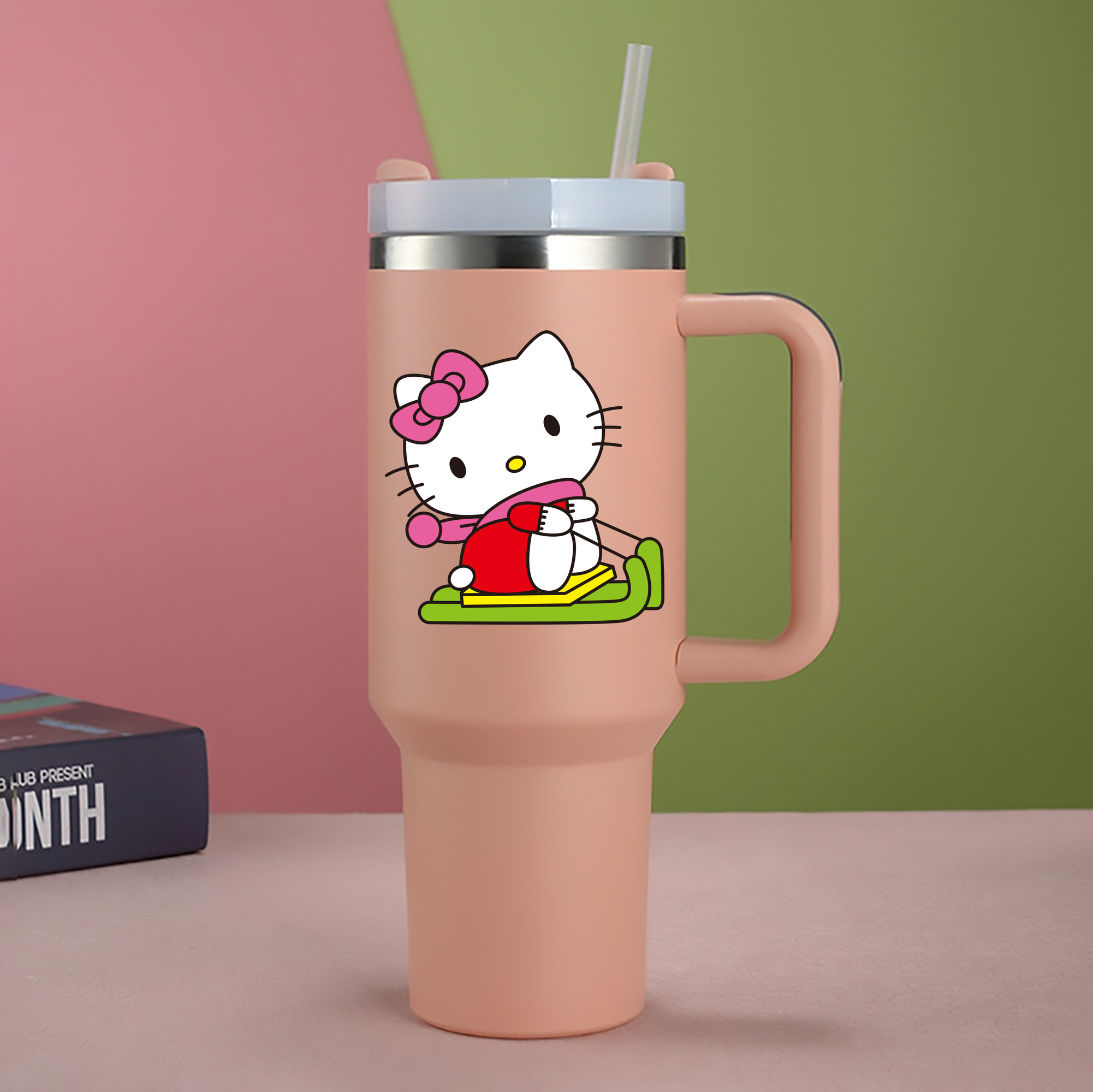 （画像用） Hello Kitty ハローキティ 1200mL車用タンブラー - クリスタルステッカー（プラスチックストロー付き）