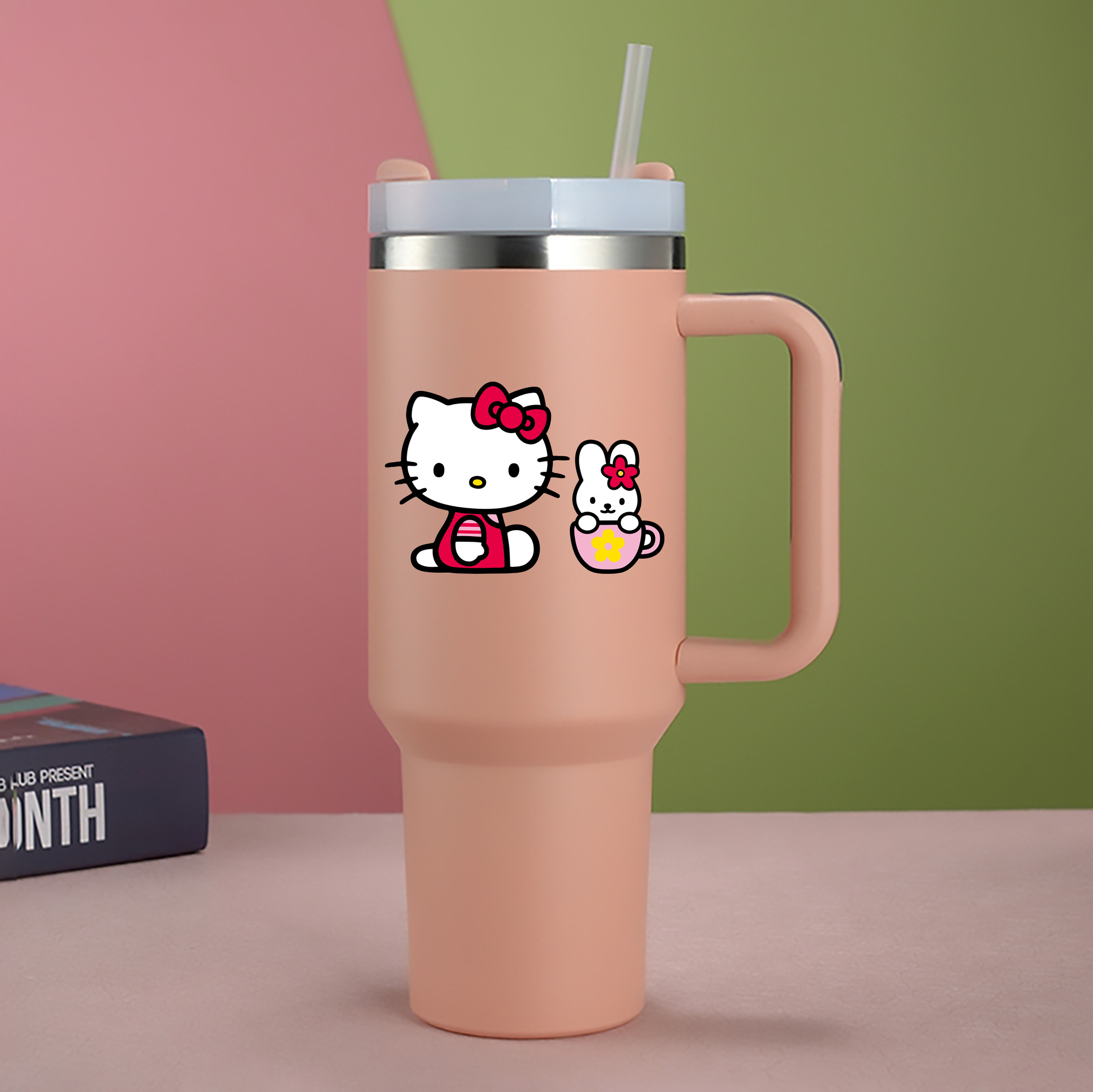 （画像用） Hello Kitty ハローキティ 1200mL車用タンブラー - クリスタルステッカー（プラスチックストロー付き）