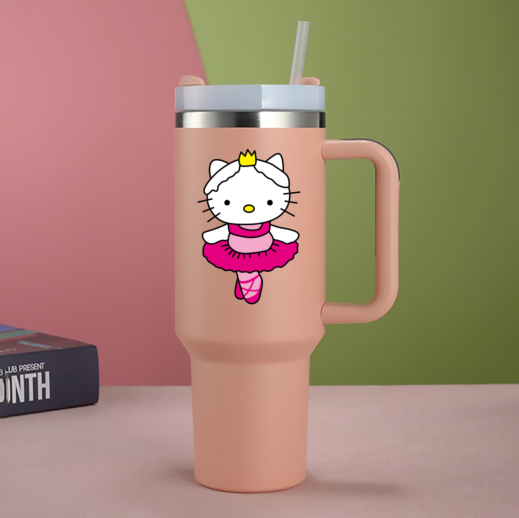 （画像用） Hello Kitty ハローキティ 1200mL車用タンブラー - クリスタルステッカー（プラスチックストロー付き）