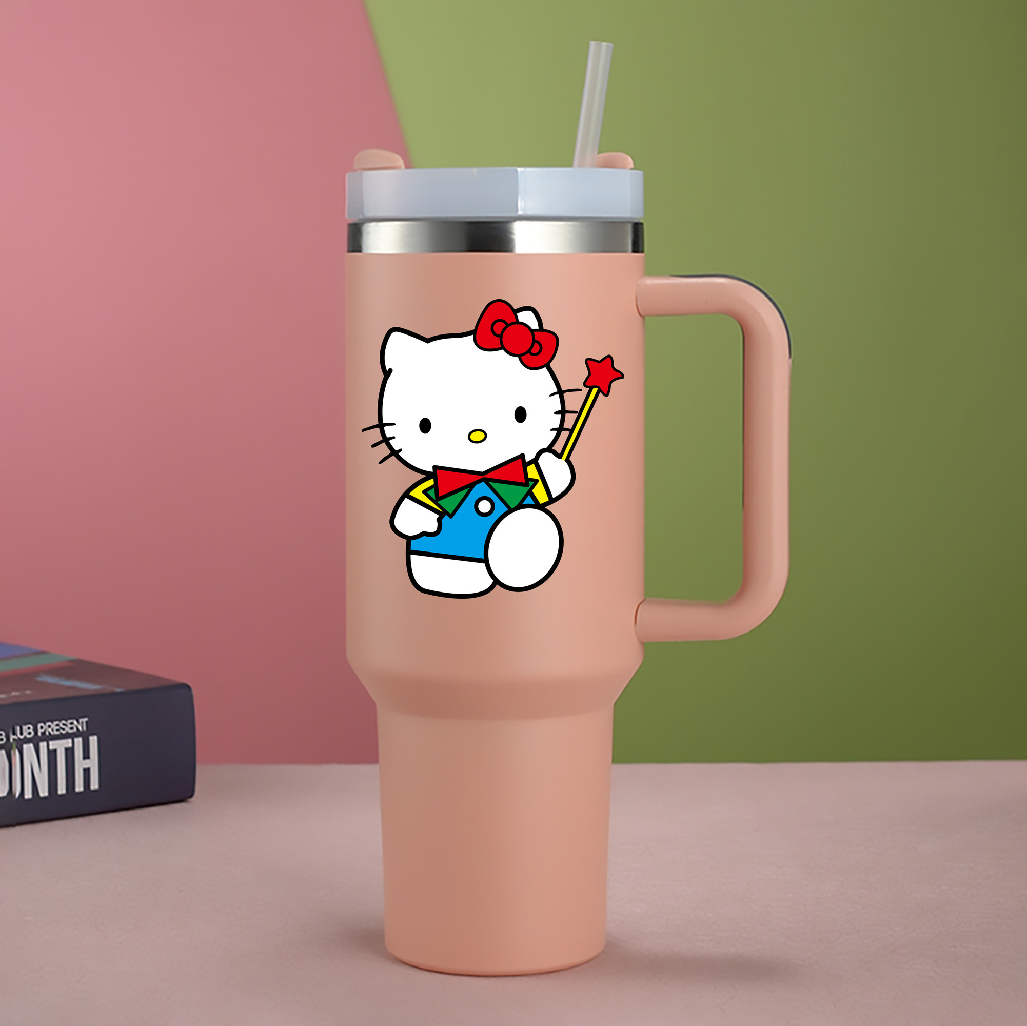 （画像用） Hello Kitty ハローキティ 1200mL車用タンブラー - クリスタルステッカー（プラスチックストロー付き）
