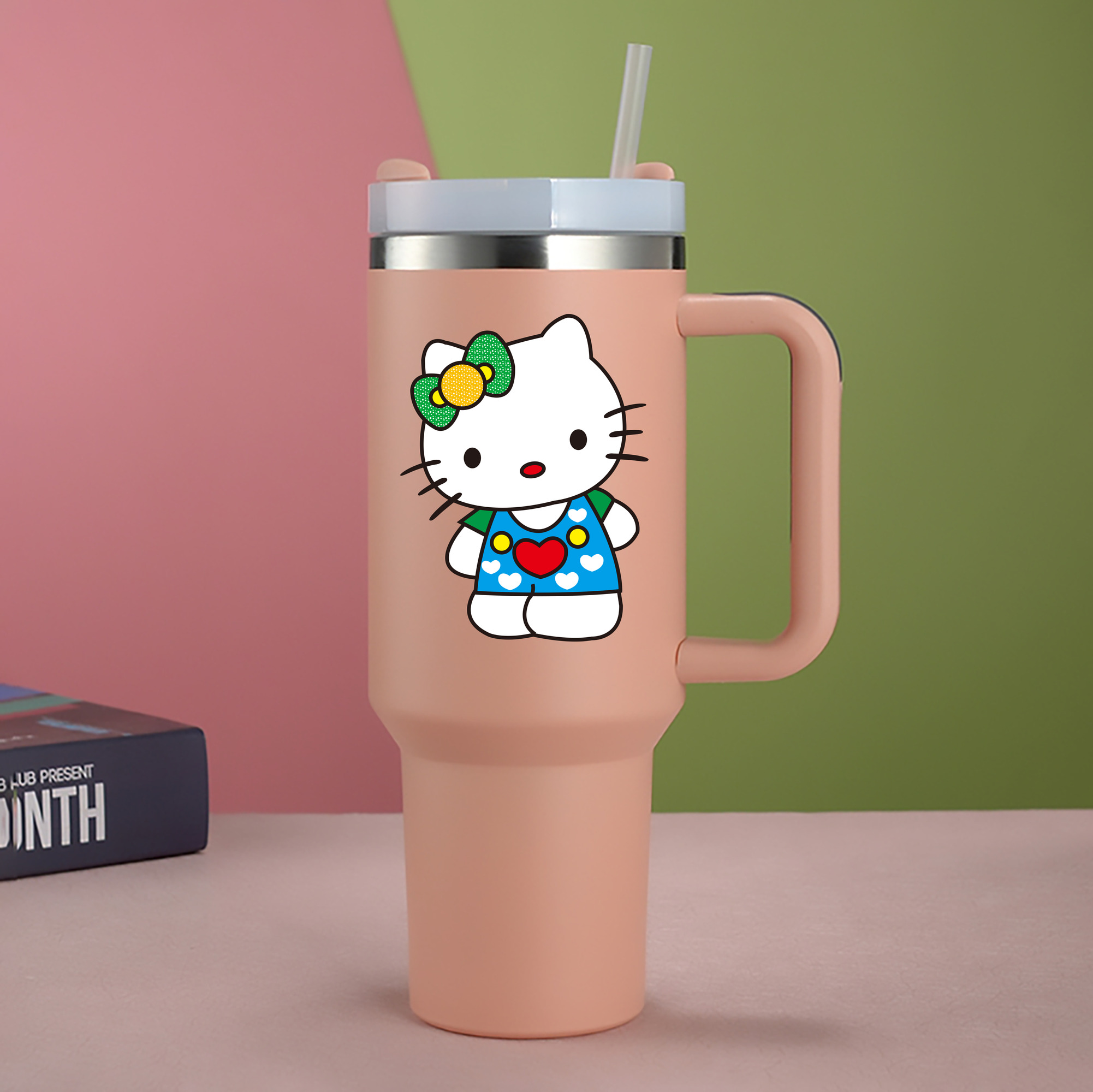 （画像用） Hello Kitty ハローキティ 1200mL車用タンブラー - クリスタルステッカー（プラスチックストロー付き）