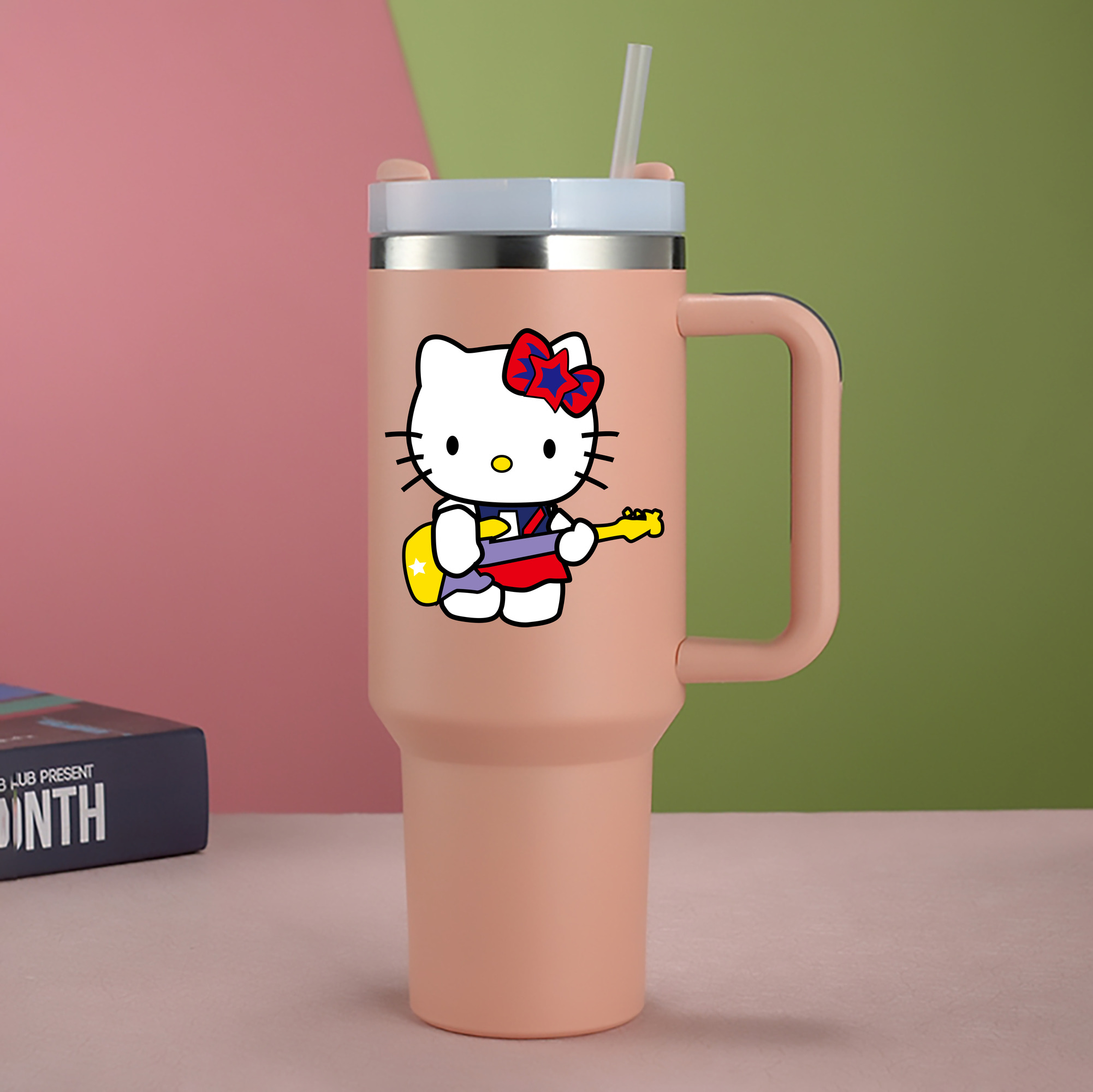 （画像用） Hello Kitty ハローキティ 1200mL車用タンブラー - クリスタルステッカー（プラスチックストロー付き）